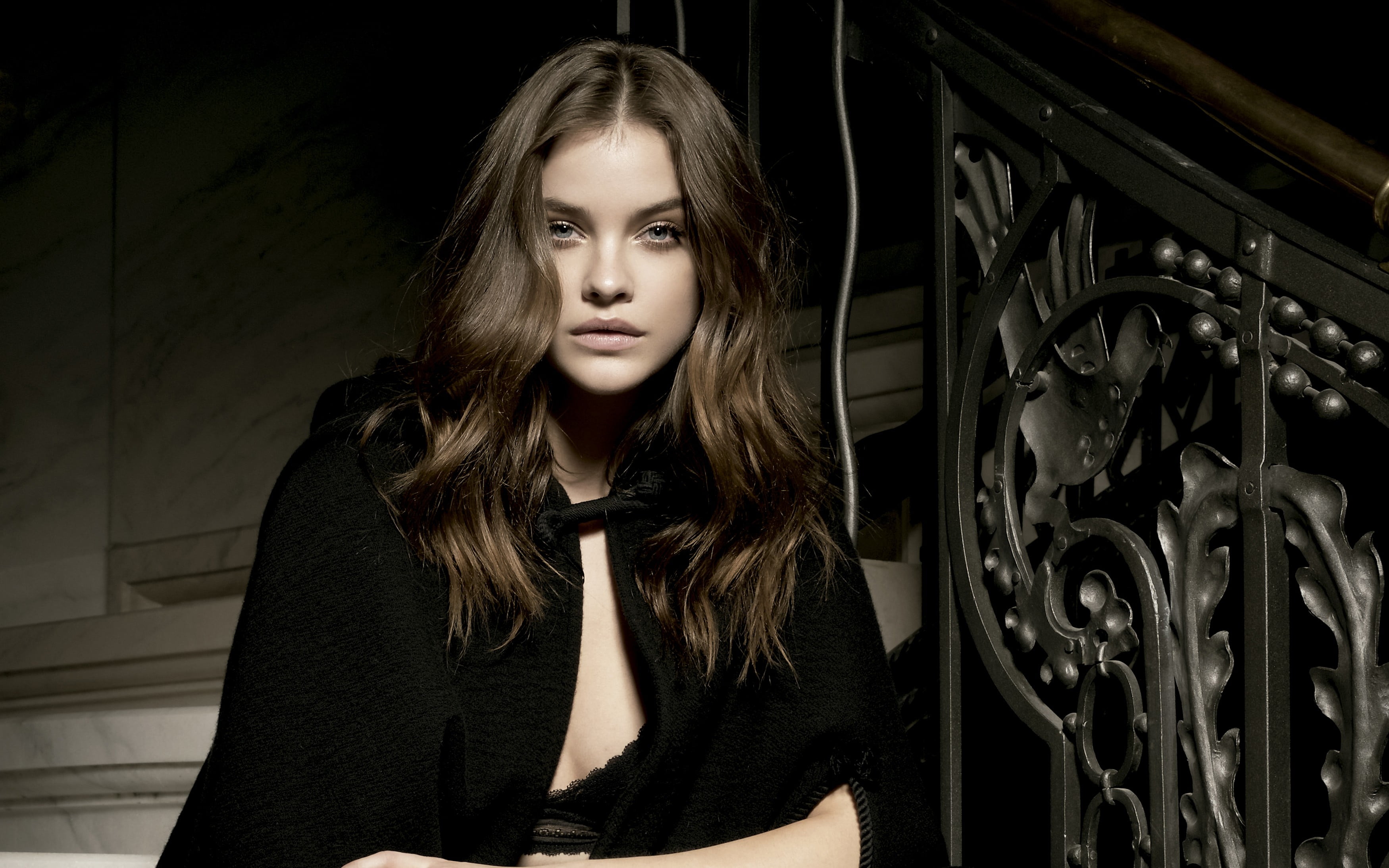 portrait, Barbara Palvin, brunette, waist up, 2K, model, beautiful woman, looking at viewer, adult, lifestyles, contemplation, spotlights, young adult, HD Wallpaper