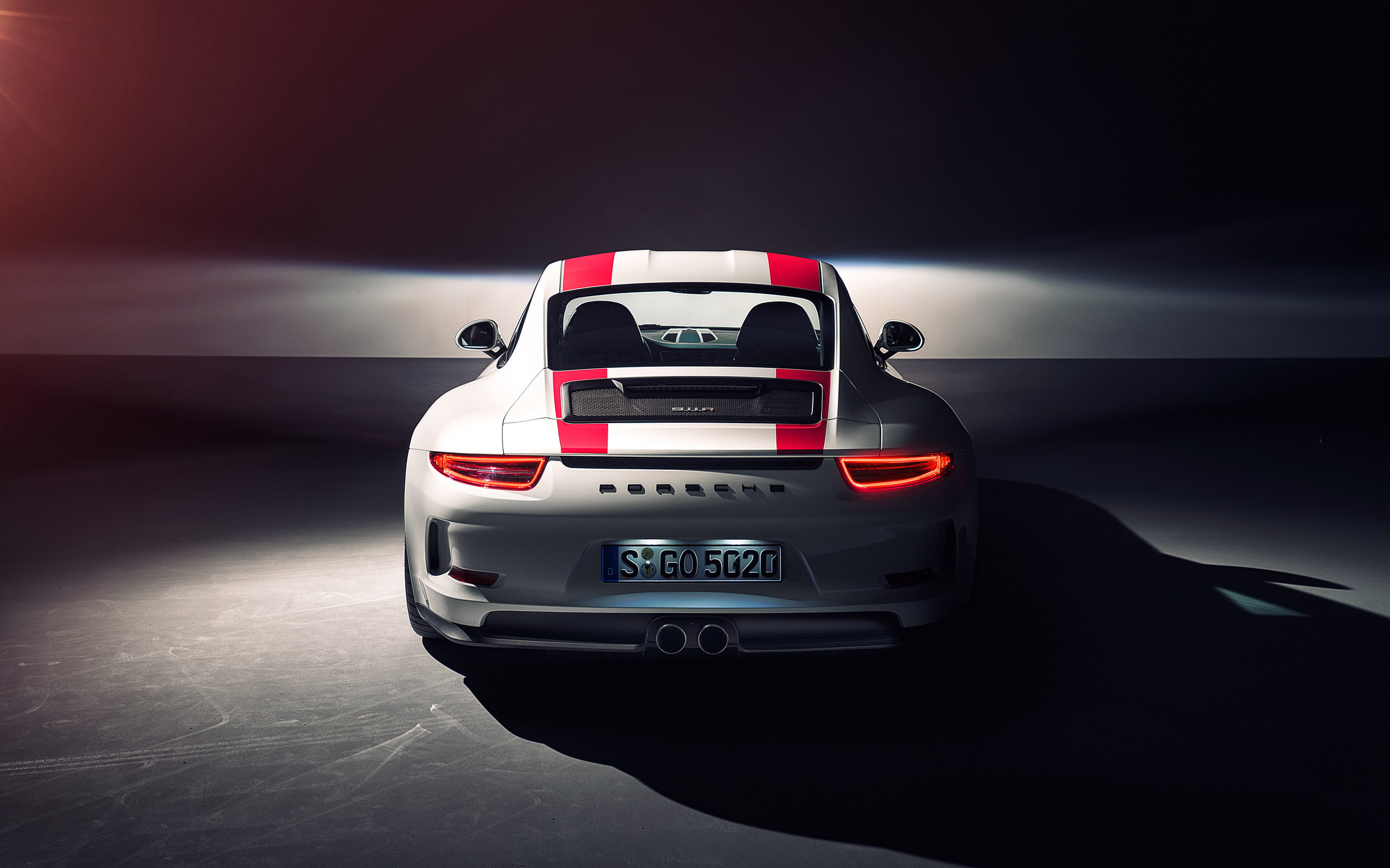 simple background, spotlights, car, Porsche 911R, 2K, vehicle, HD Wallpaper