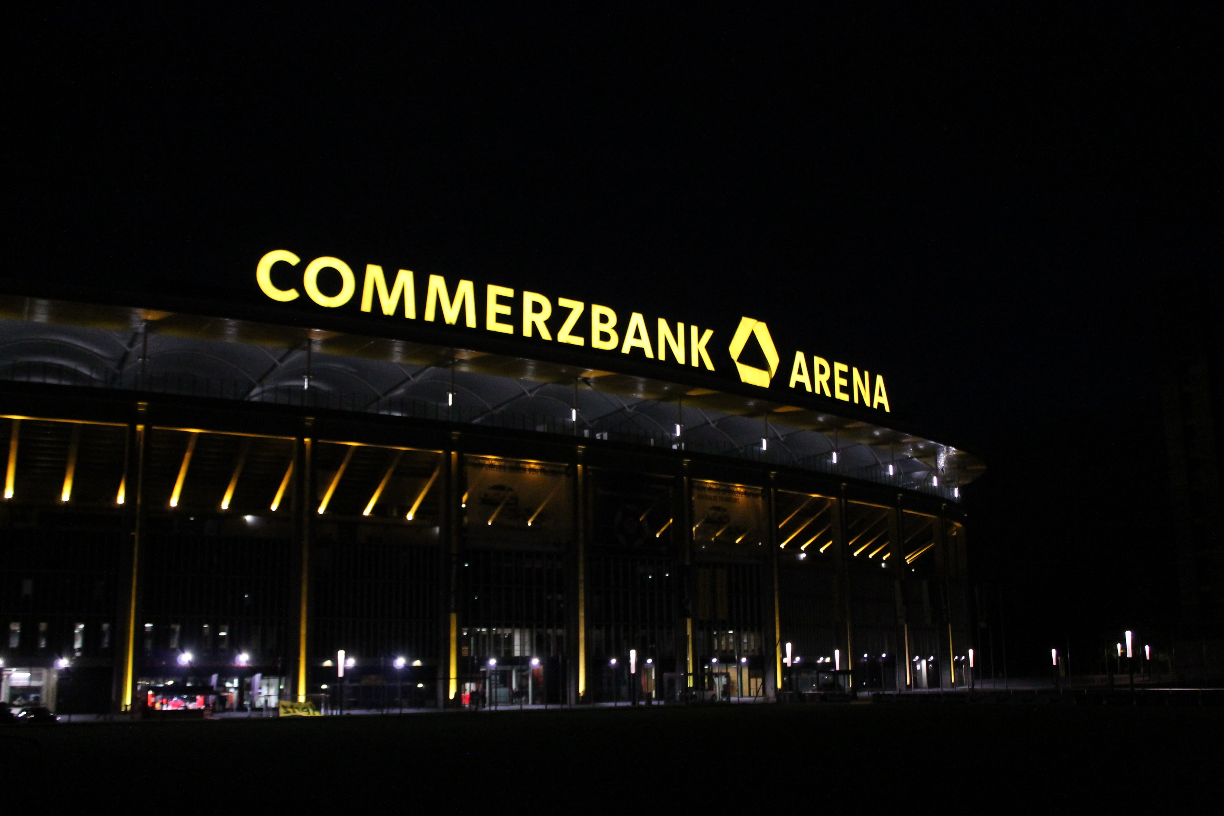 no people, grandstand, arena, construction, nightlife, 4K, light, commerzbank arena, lighting equipment, audience, information, communication, outdoors, HD Wallpaper