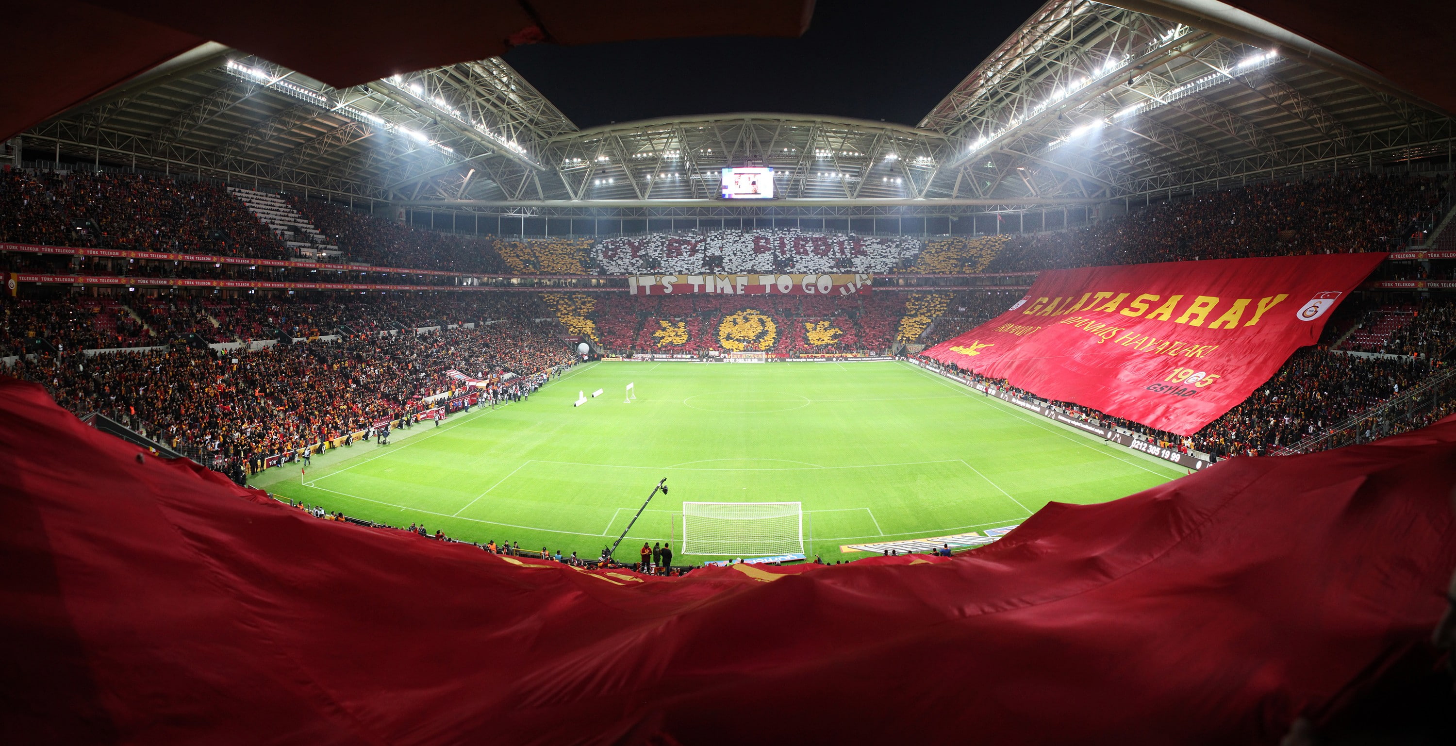 yellow, soccer, red, Turk Telekom Arena, Fans, 2K, Soccer Pitches, Galatasaray S.K., HD Wallpaper