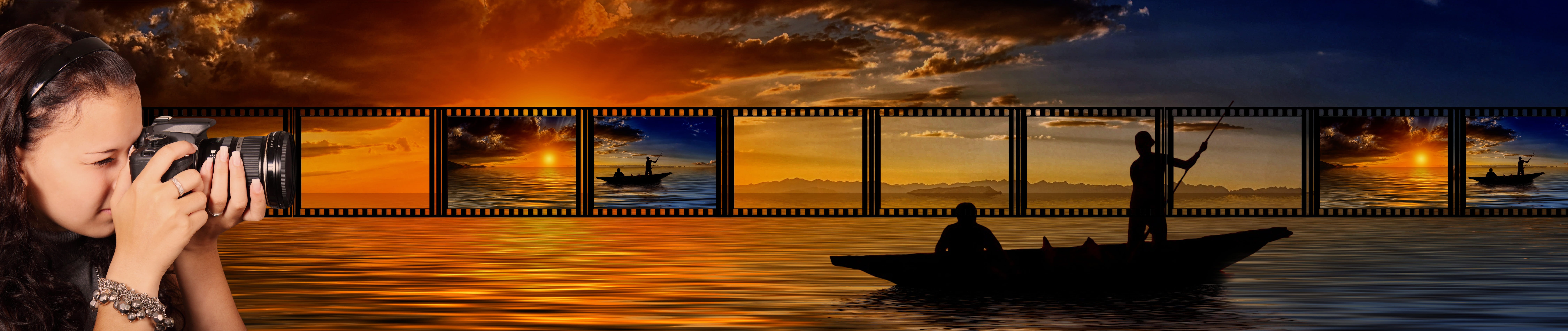 outdoors, night, nature, girl, technology, fishing boat, water, 8K, photograph, communication, photographer, city, camera, banner, reflection, mode of transportation, HD Wallpaper