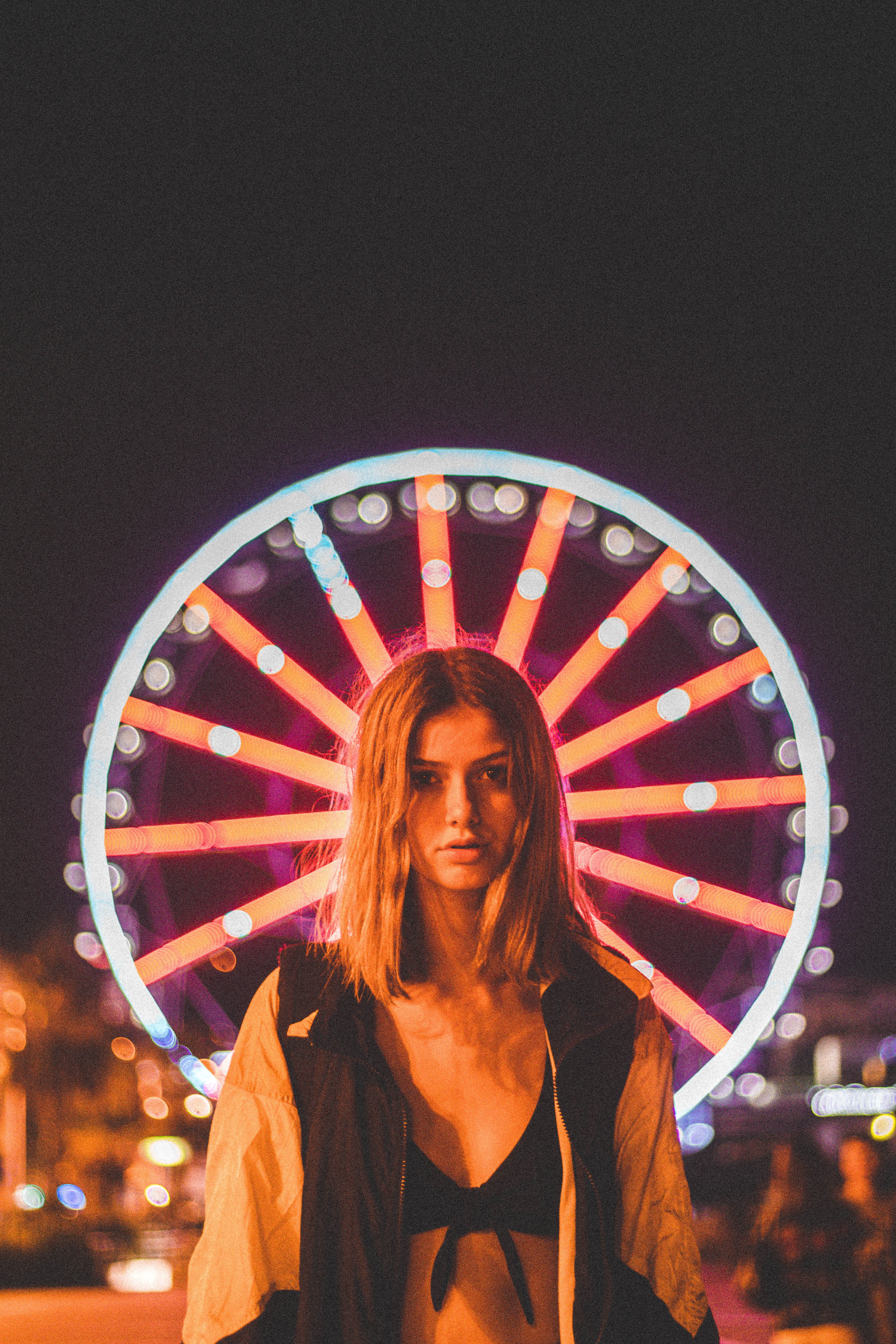 ferris, female, colourfull, beautiful, light, people, umbrella, cheerful, excitement, carnival, adults Only, celebration, nightlife, beautiful People, lighting Equipment, Phone HD Wallpaper