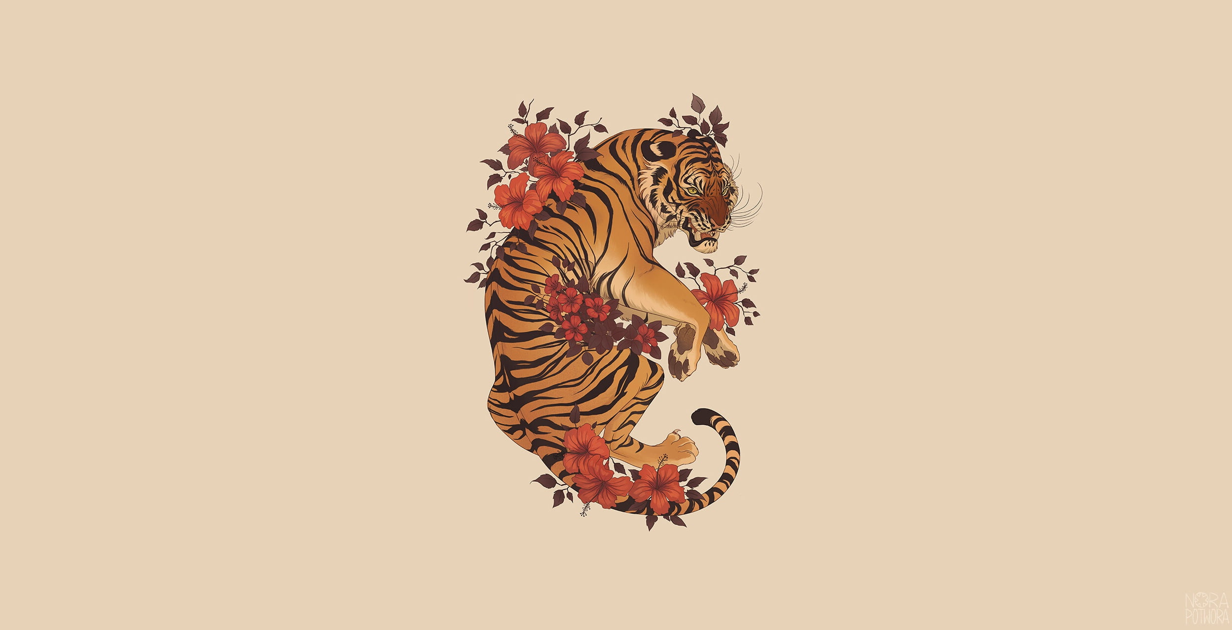 animals, big cats, artwork, 1080P, tiger, simple background, HD Wallpaper