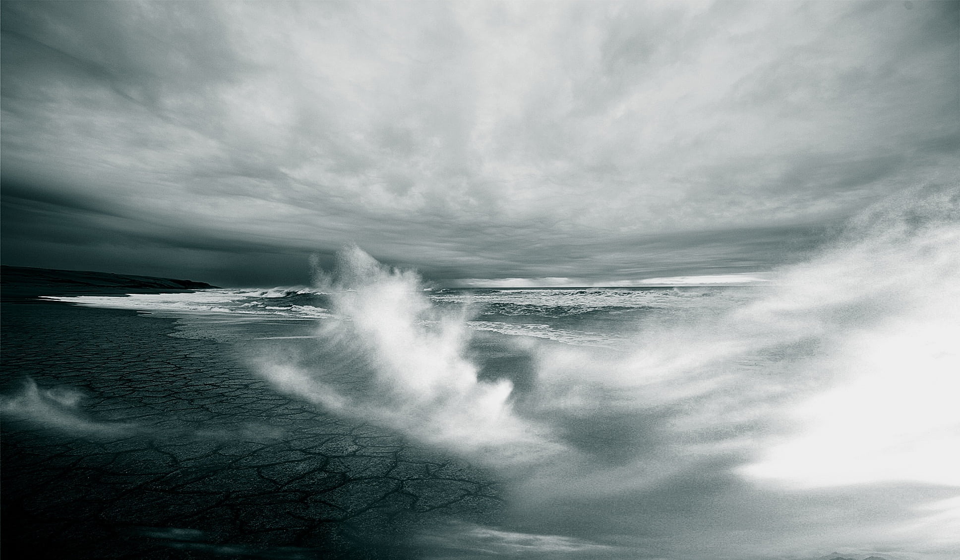weather, seascape, horizon, wave, severe, beauty in nature, black and white, breakwater, spray, sea, sand, 1080P, dramatic, shorebreak, sport, wild, scenics - nature, HD Wallpaper