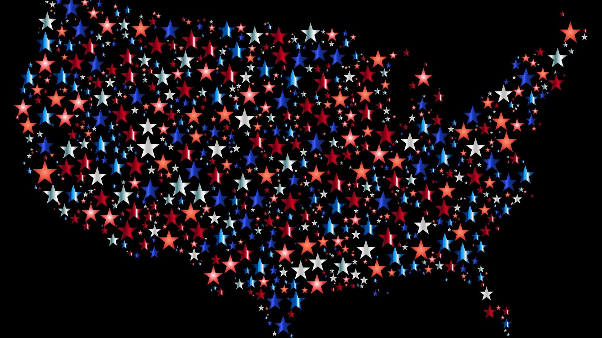 1080P, stars, black background, map, digital art, colorful, USA, HD Wallpaper