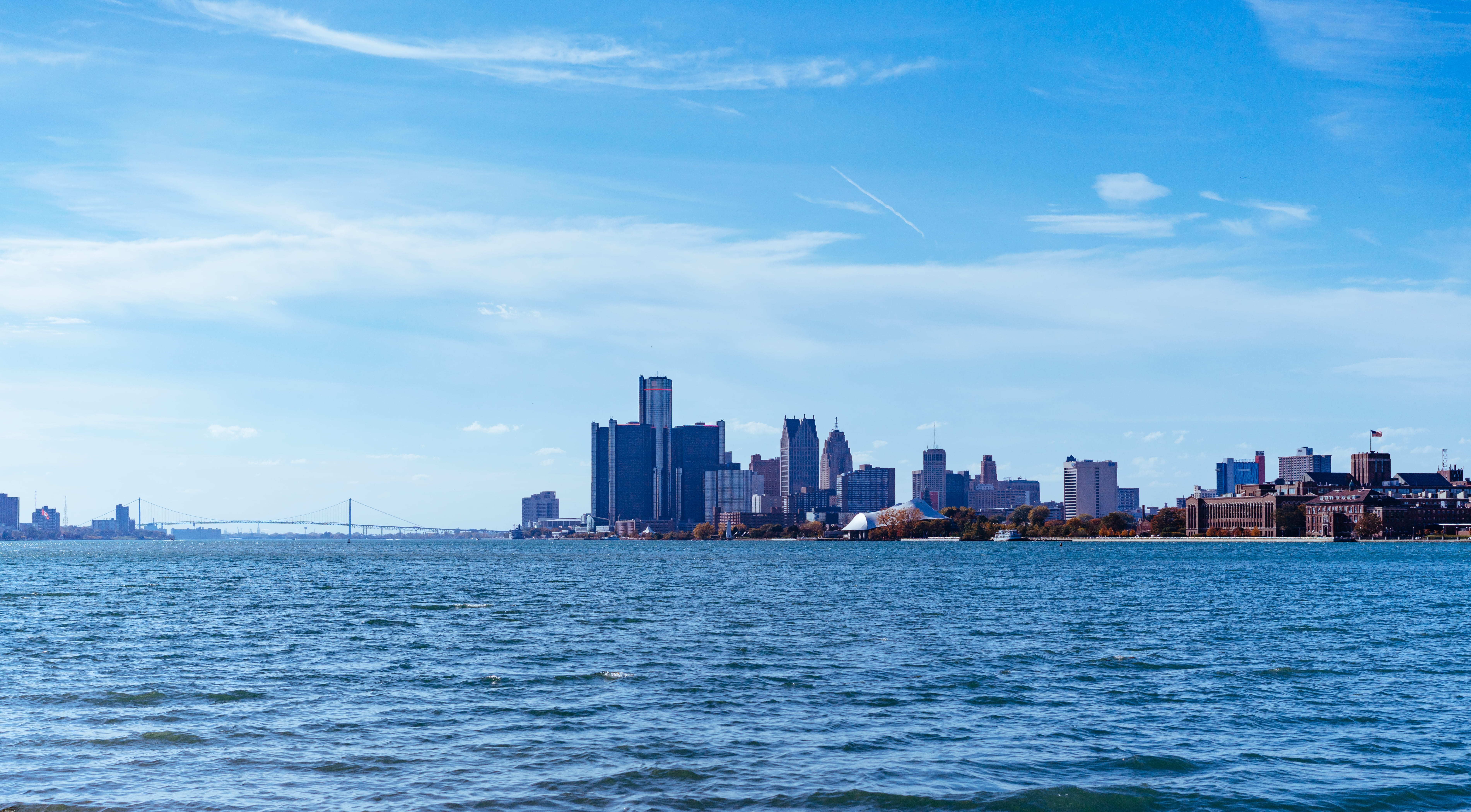 detroit, belle isle, skyline, outdoors, landscape, michigan, united states, office building exterior, tall - high, urban skyline, day, city, nature, sky, HD Wallpaper