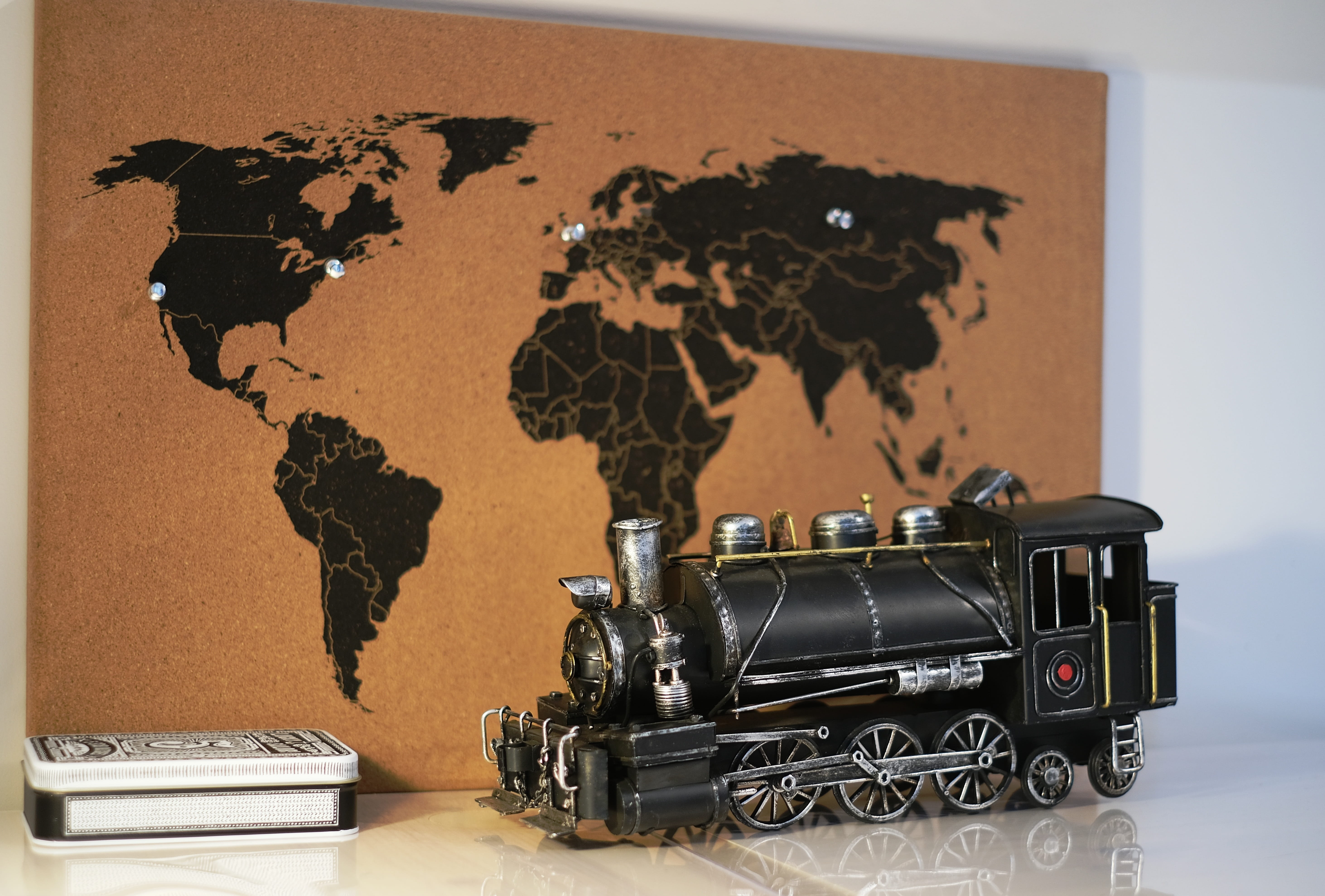 wall - building feature, train, music, close-up, equipment, focus on foreground, still life, no people, large group of objects, map, world map, technology, HD Wallpaper