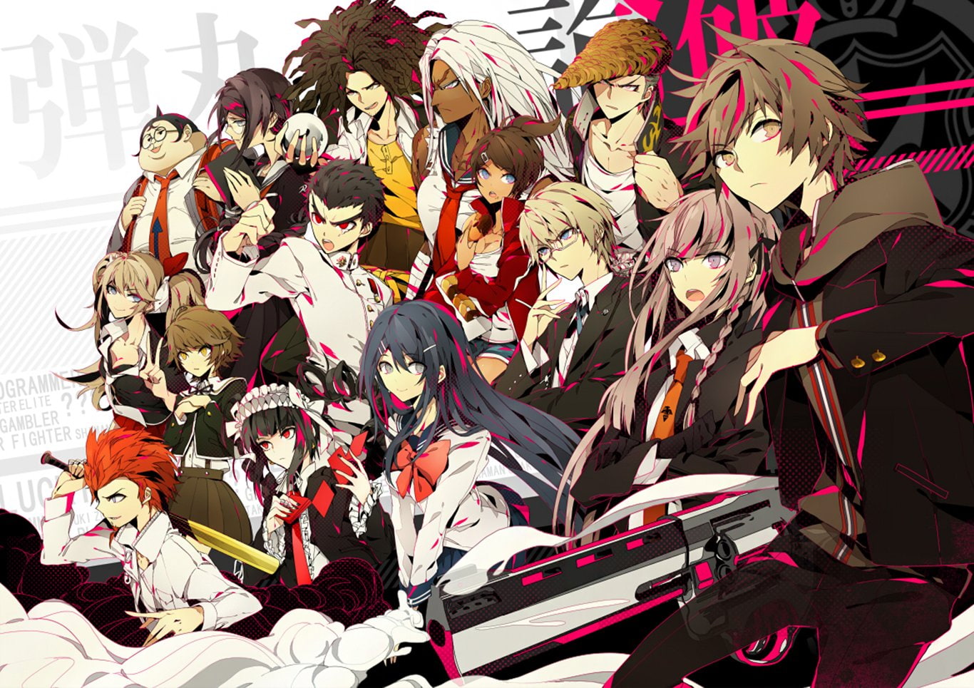 Leon Kuwata, Junko Enoshima, Hifumi Yamada, 720P, Celestia Ludenberg, Tōko Fukawa, Danganronpa, Monokuma (Danganronpa), Sakura Ōgami, Sayaka Maizono, Aoi Asahina, HD Wallpaper