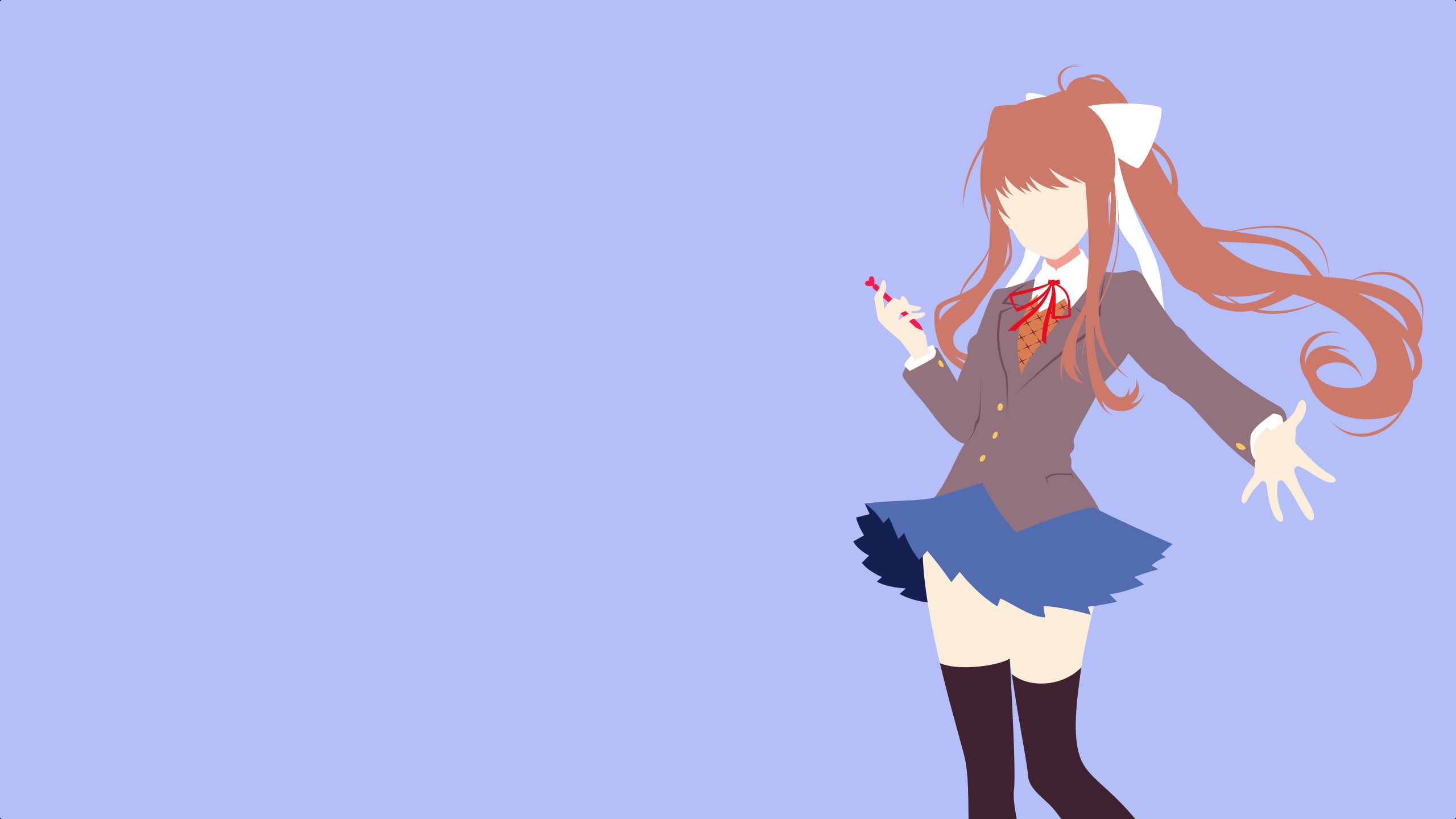 minimalism, Doki Doki Literature Club, blue, visual novel, young women, cut out, copy space, human arm, clear sky, people, adult, lifestyles, Monika (Doki Doki Literature Club), HD Wallpaper