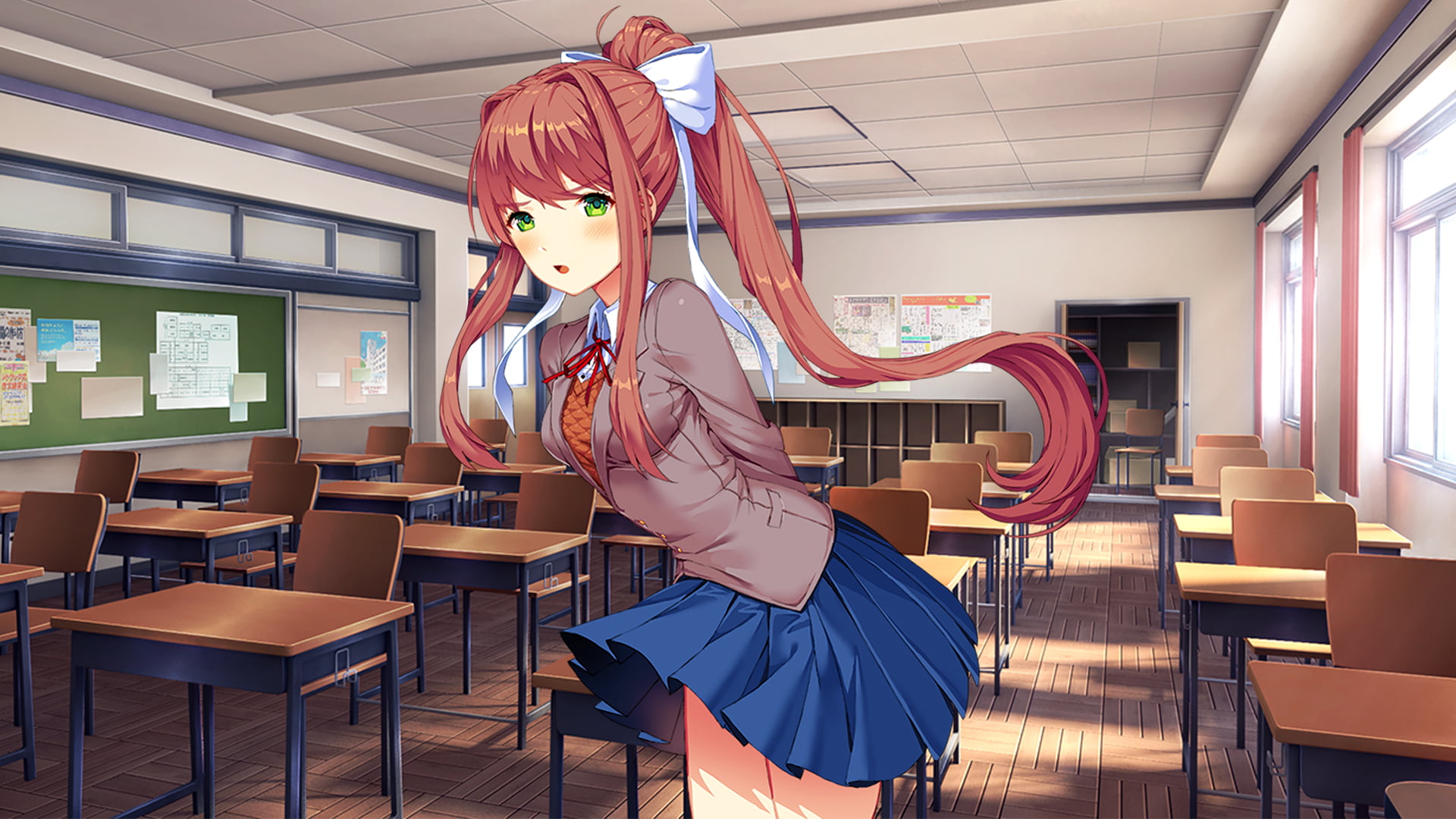 shirts, holding, fashion, black, one person, 1080P, representation, real people, sleeved, young women, hairstyle, female likeness, Monika (Doki Doki Literature Club), HD Wallpaper