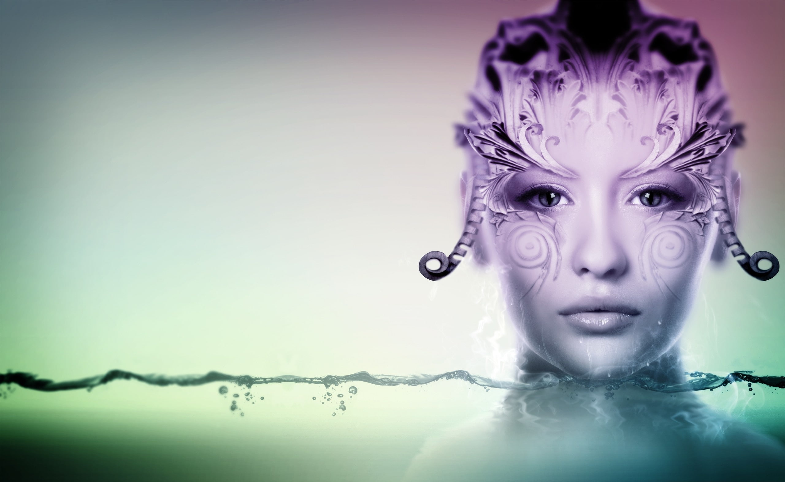 headshot, blue, representation, one person, purple, copy space, young adult, looking at camera, art, studio shot, Fantasy, accessories, Aero, colored, human face, HD Wallpaper