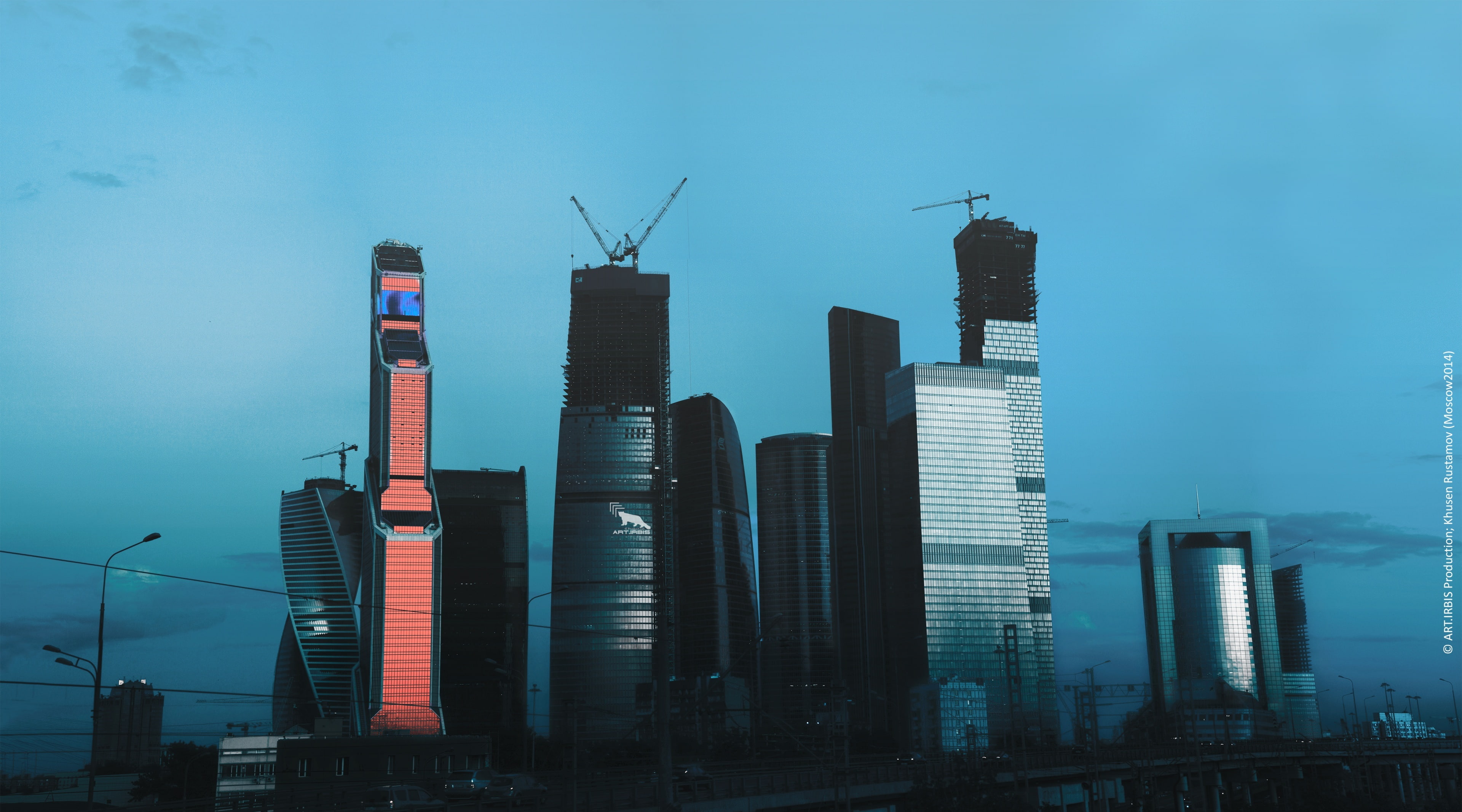 building, city, moscow city 2014, night city, Europe, built structure, construction industry, sky, Russia, dark, outdoors, building exterior, blue, modern, HD Wallpaper