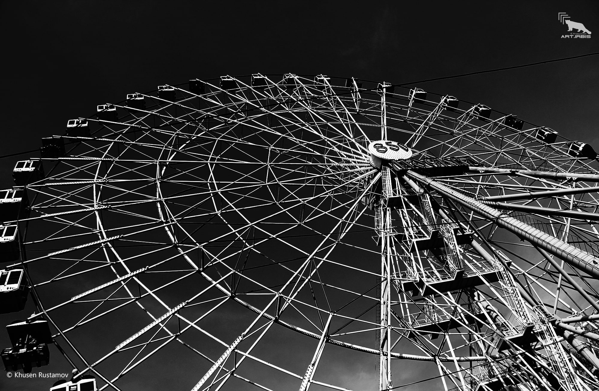 irbis, art, production, alloy, dark, hdr, amusement park ride, sky, shape, wheel, moscow, night, outdoors, spinning, Black and White, geometric shape, no people, HD Wallpaper