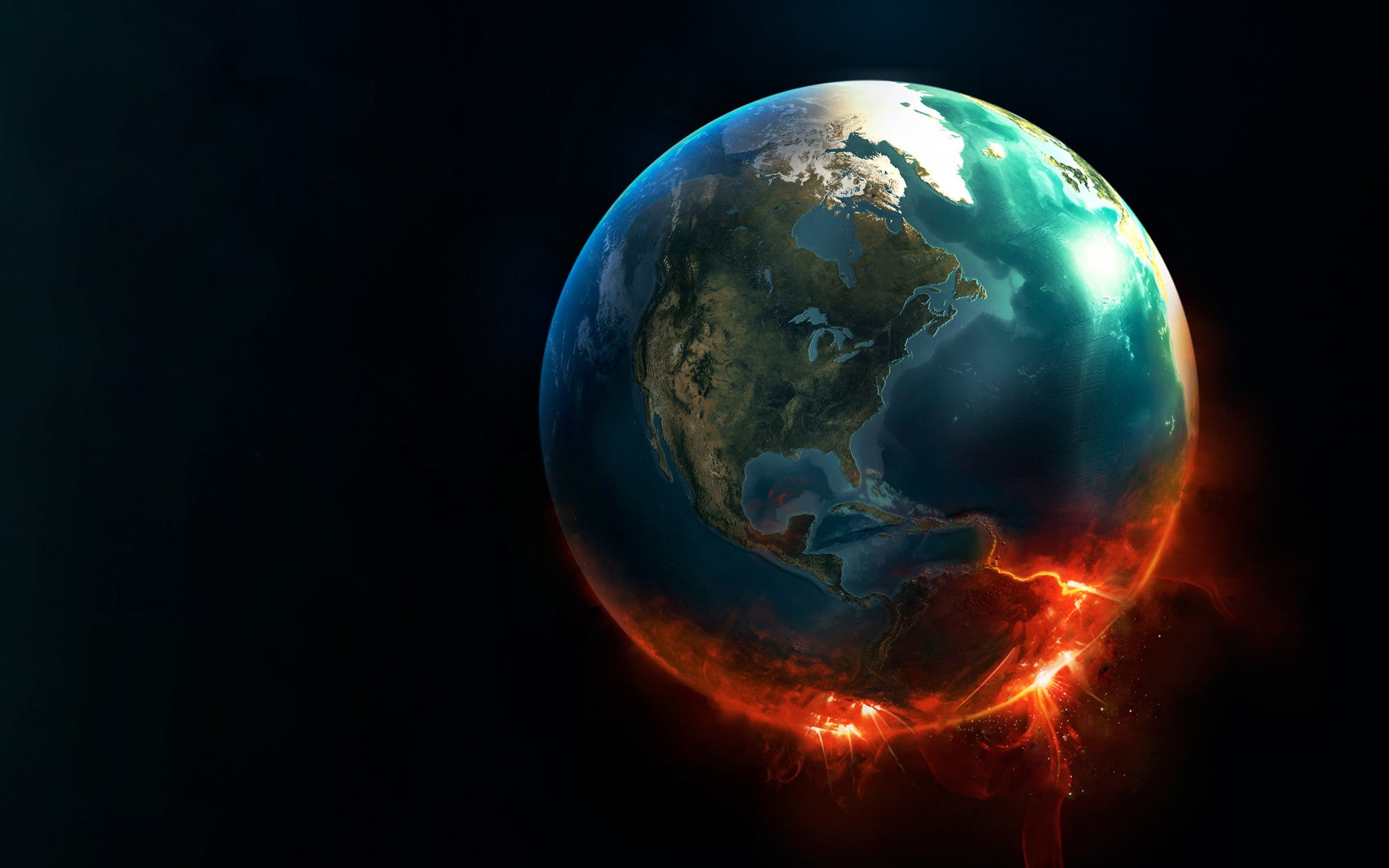 space, North America, Earth, space art, fictional, 1080P, fire, HD Wallpaper