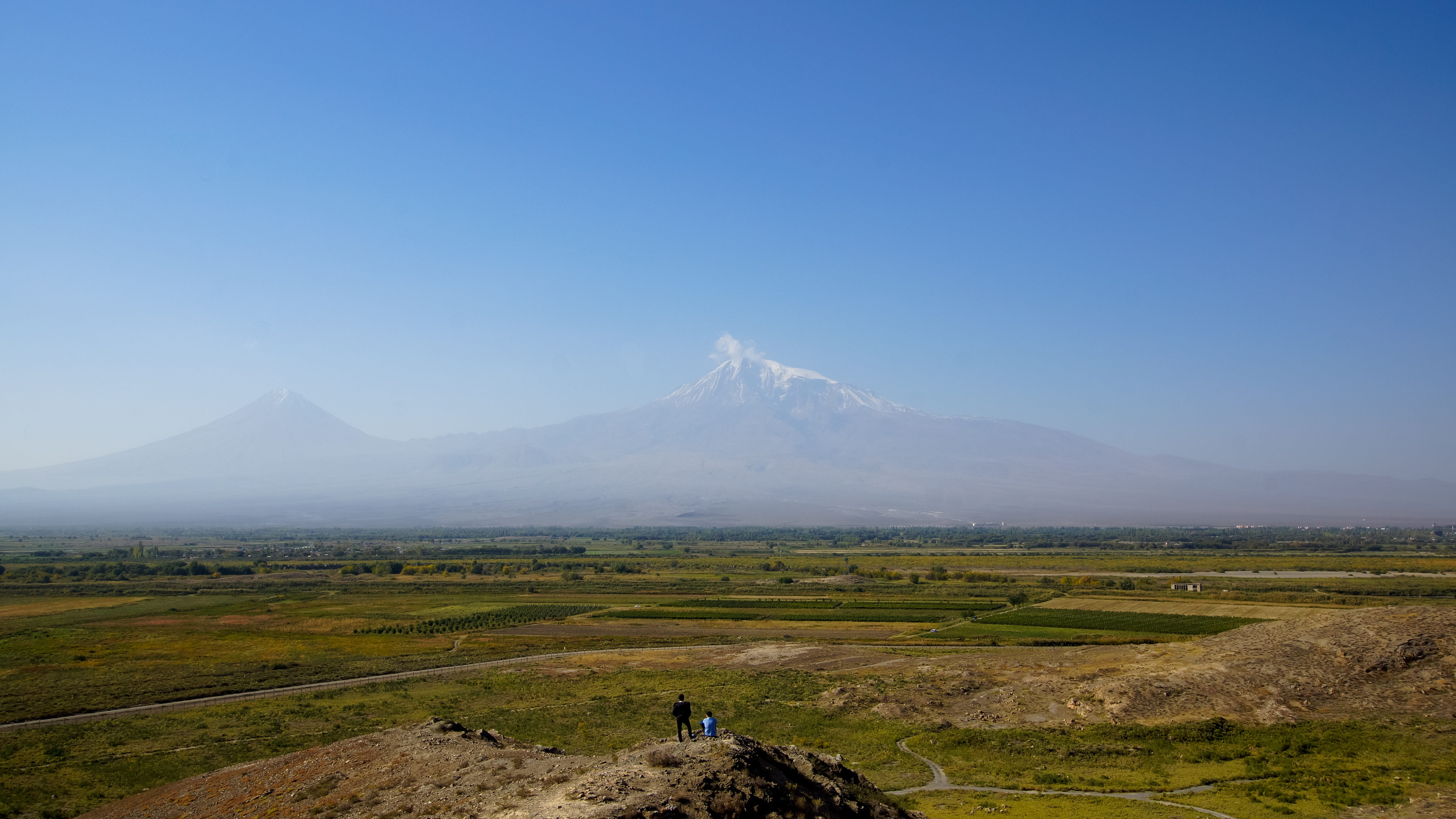 travel destinations, mountain peak, sky, scenics, farm land, clear sky, fence, chor virap, blue, nature, Plain, armenia, landscape, 5K, environment, non-urban scene, HD Wallpaper