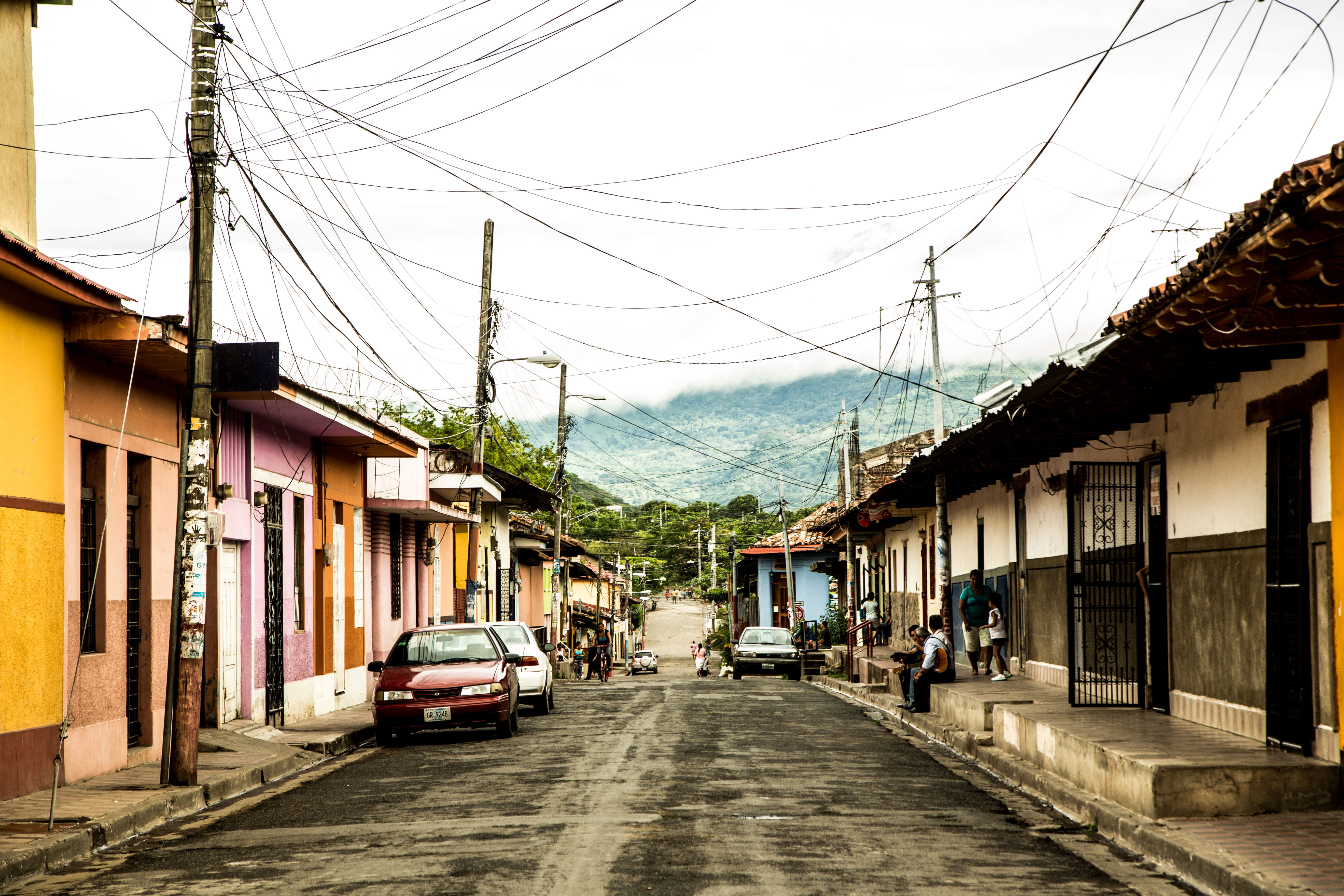 motor vehicle, road, no people, built structure, direction, telephone line, central america, clouds, transportation, car, sky, outdoors, architecture, the way forward, HD Wallpaper