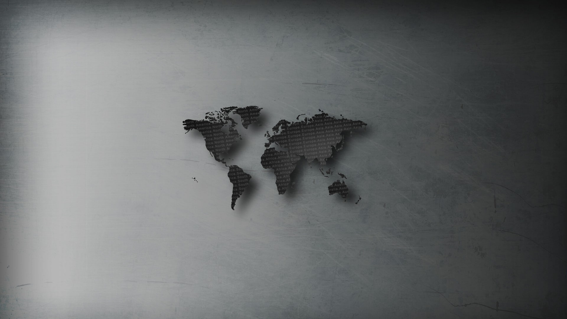 Continents, Africa, digital art, Australia, 1080P, Scratches, Europe, island, minimalism, North America, South America, World Map, Simple Background, text, HD Wallpaper