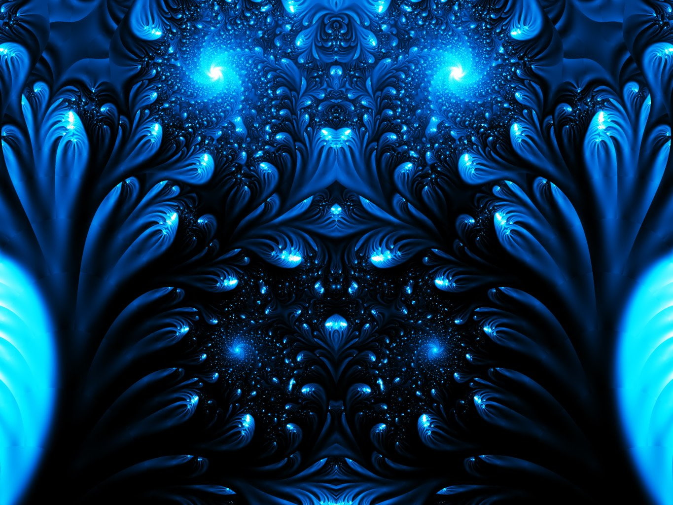 wallpapper, blue, black, 720P, Fractal, Abstract, digital, floral, HD Wallpaper