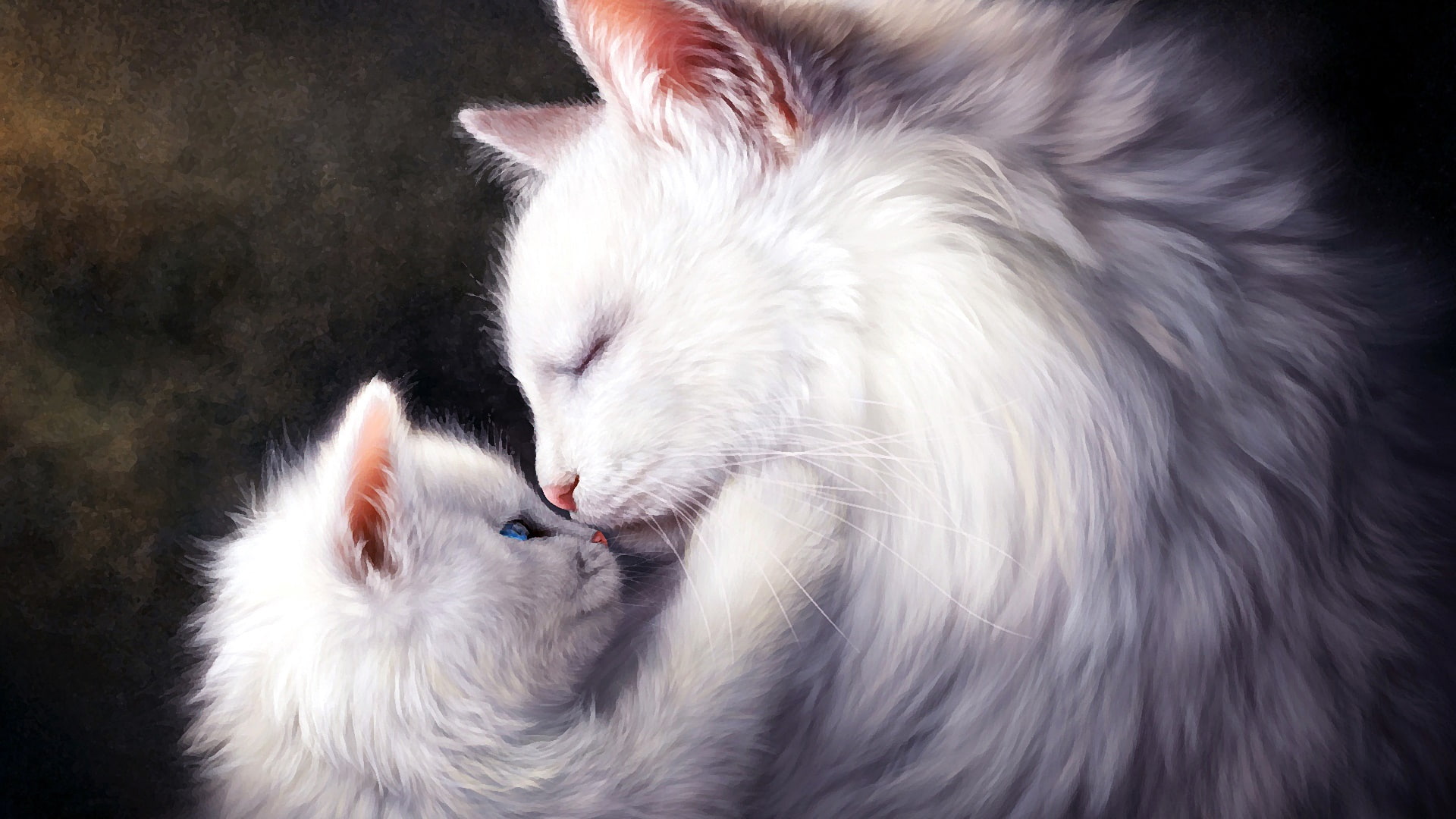whiskers, cat mom, persian, cute, long haired cat, painting art, furry, painting, emotion, catling, kitten, 1080P, love, fur, cat, HD Wallpaper