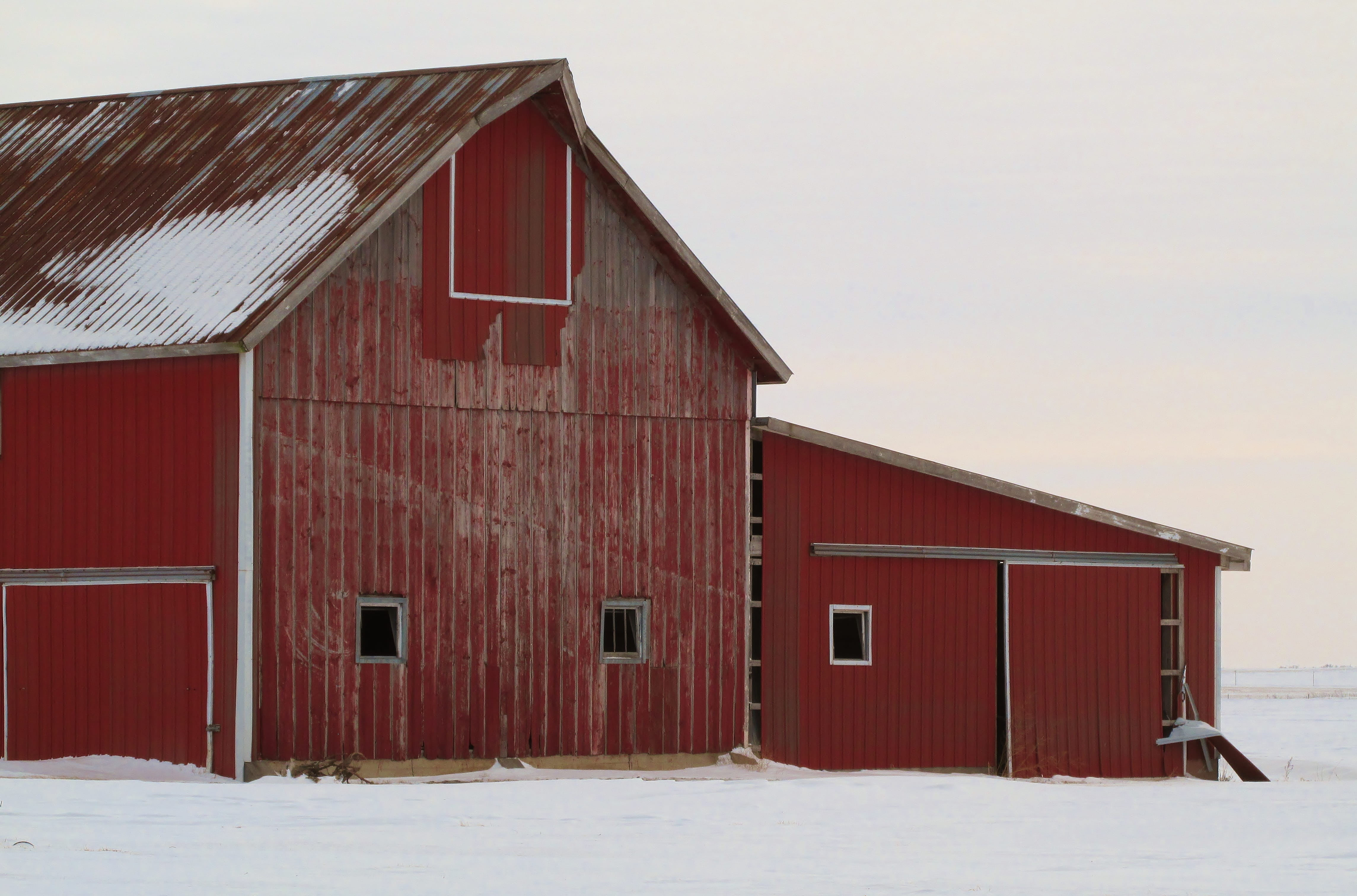 snow, architecture, sky, cold temperature, agricultural building, alley, building, land, built structure, barn, countryside, red, covering, town, shelter, HD Wallpaper