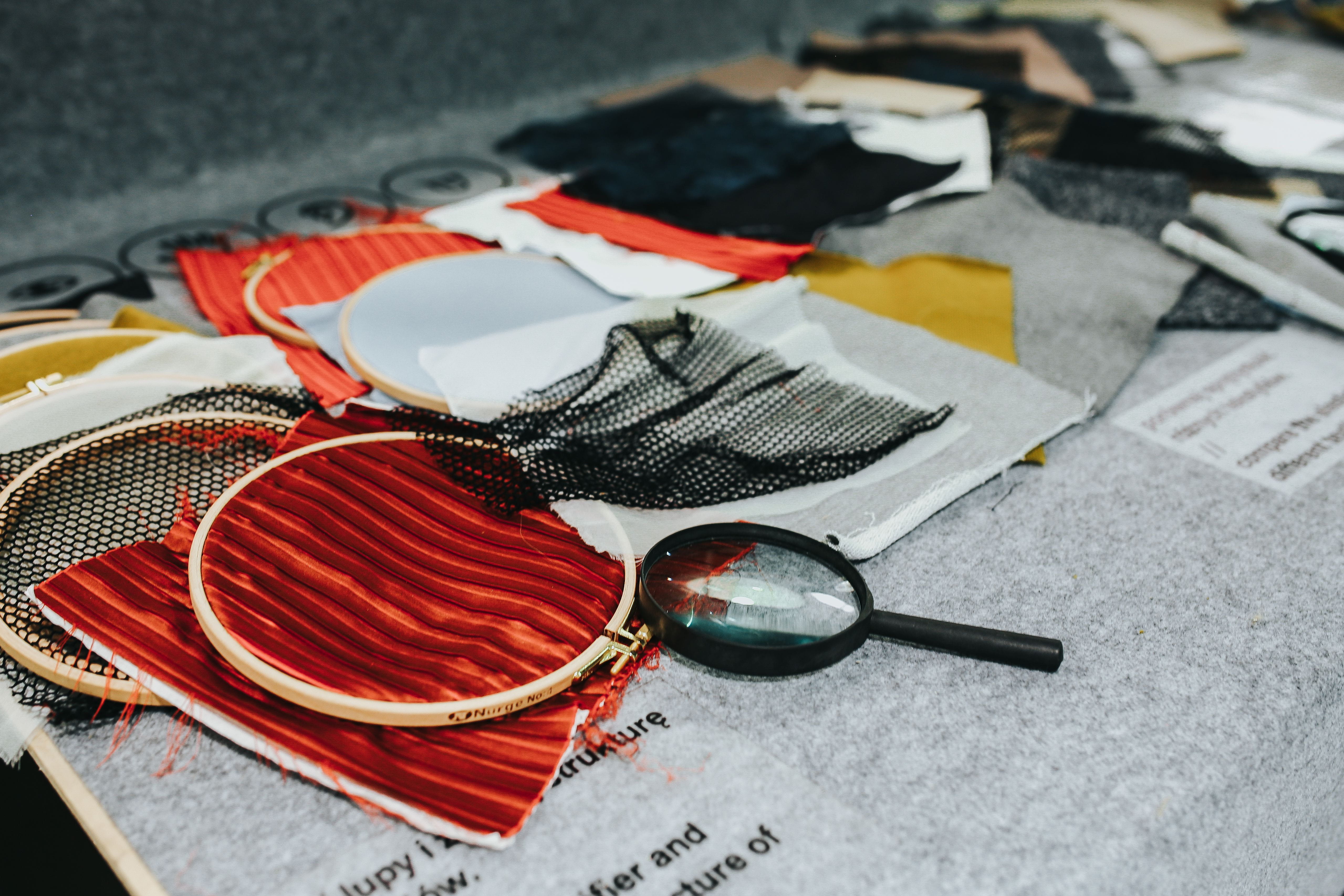 Magnifying glass, choice, day, magnifying, scissors, creativity, art and craft equipment, multi colored, currency, craft, cloth, fabric, still life, glasses, HD Wallpaper