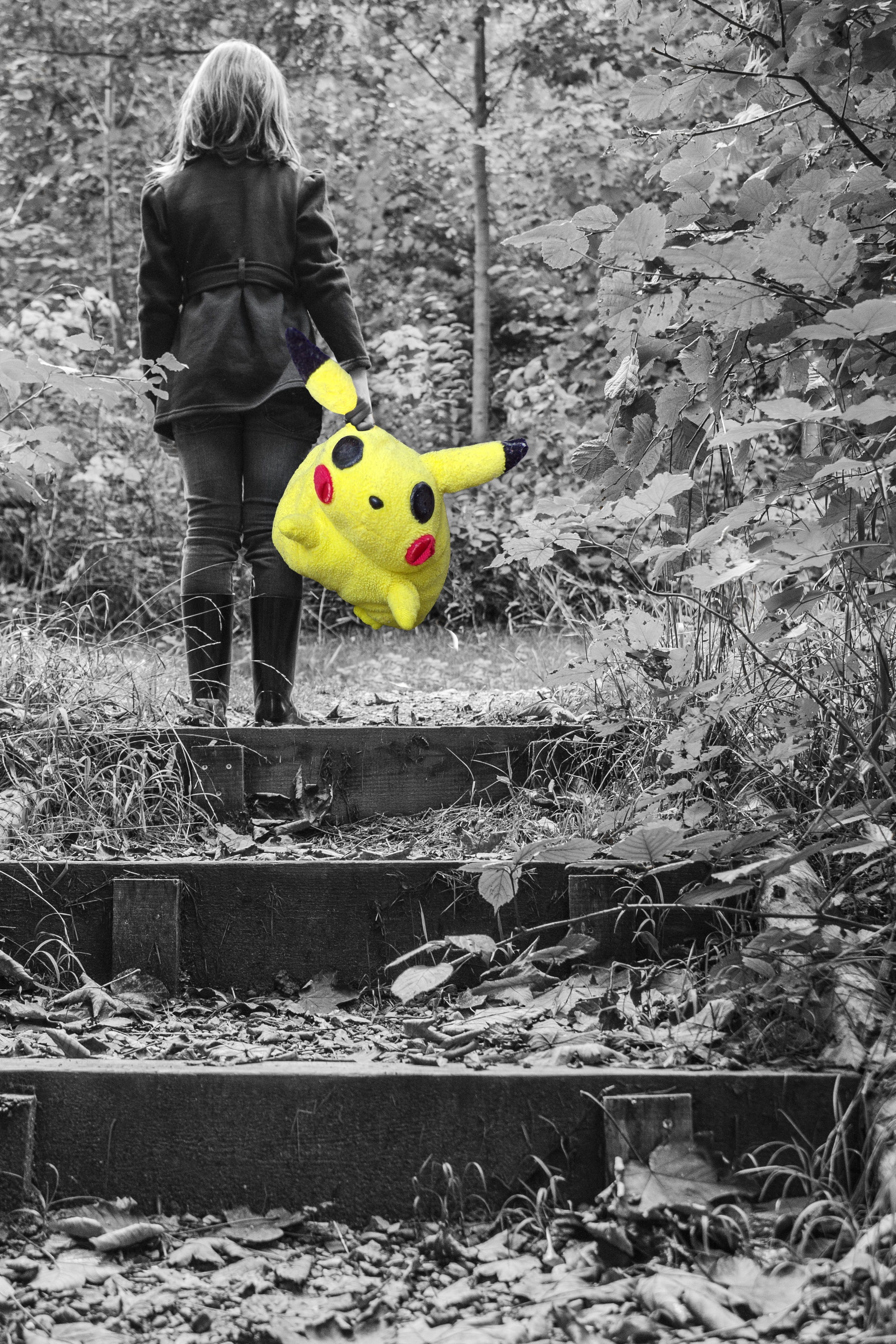 yellow, child, girl, colorized, women, pikachu, childhood, lonely, innocence, real people, plush, day, one person, mixup, carrying, 2K, holding, outdoor, Phone HD Wallpaper