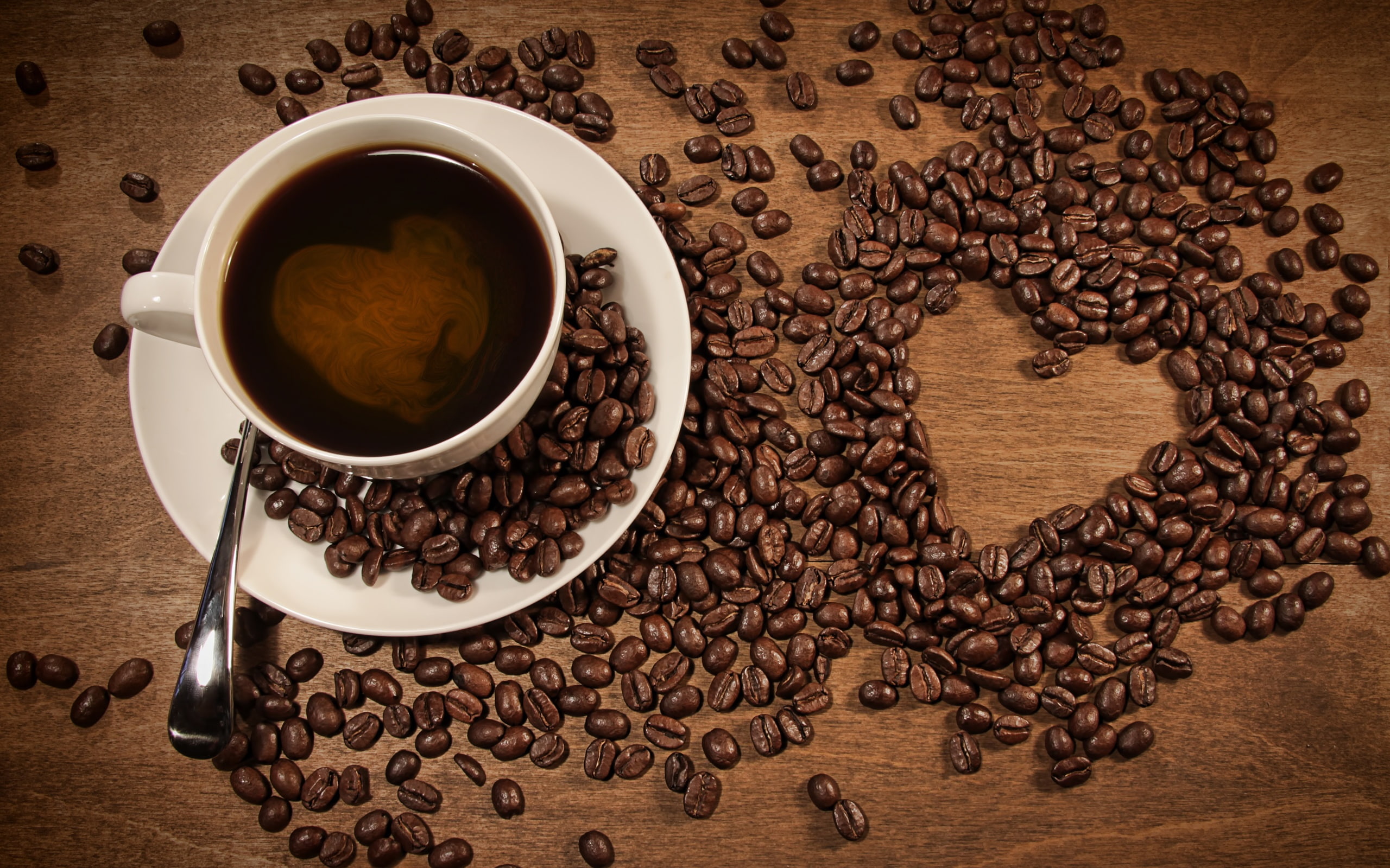 placed, Pattern, shaped, Beans, brown, 2K, Coffee, Cup, Heart, HD Wallpaper