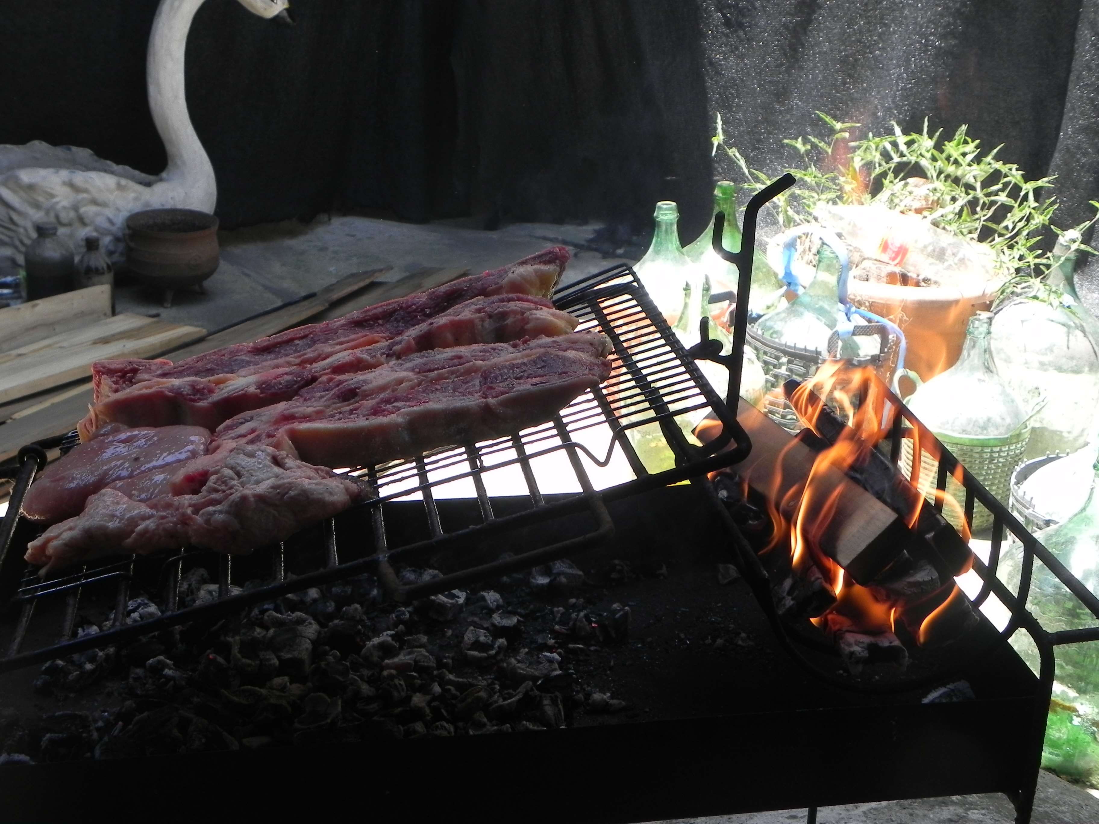 preparing food, beef, meat, food, barbecue, fire, freshness, fuego, red meat, day, carne, preparation, heat - temperature, raw food, 2K, food and drink, HD Wallpaper