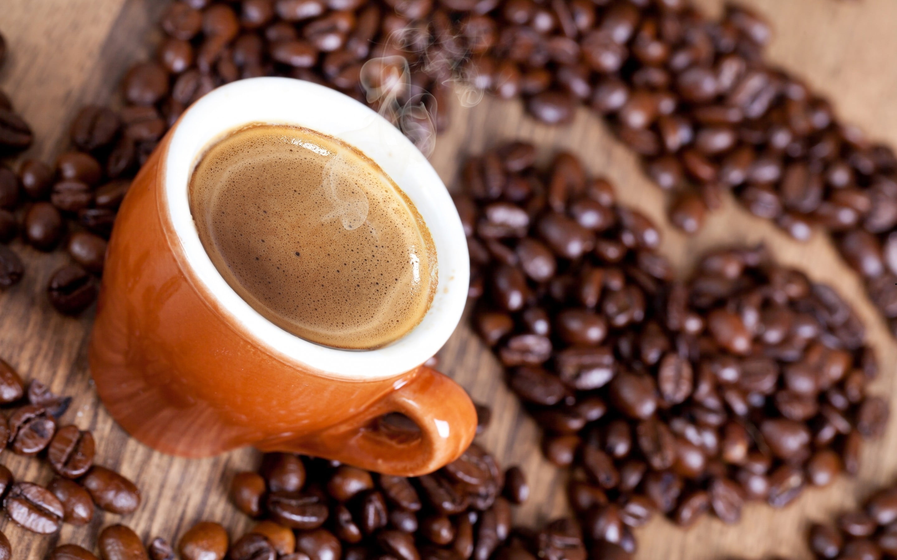 mug, no People, backgrounds, white, indoors, wood - Material, morning, black coffee, bean, coffee Cup, close-up, latte, scented, cappuccino, still life, HD Wallpaper