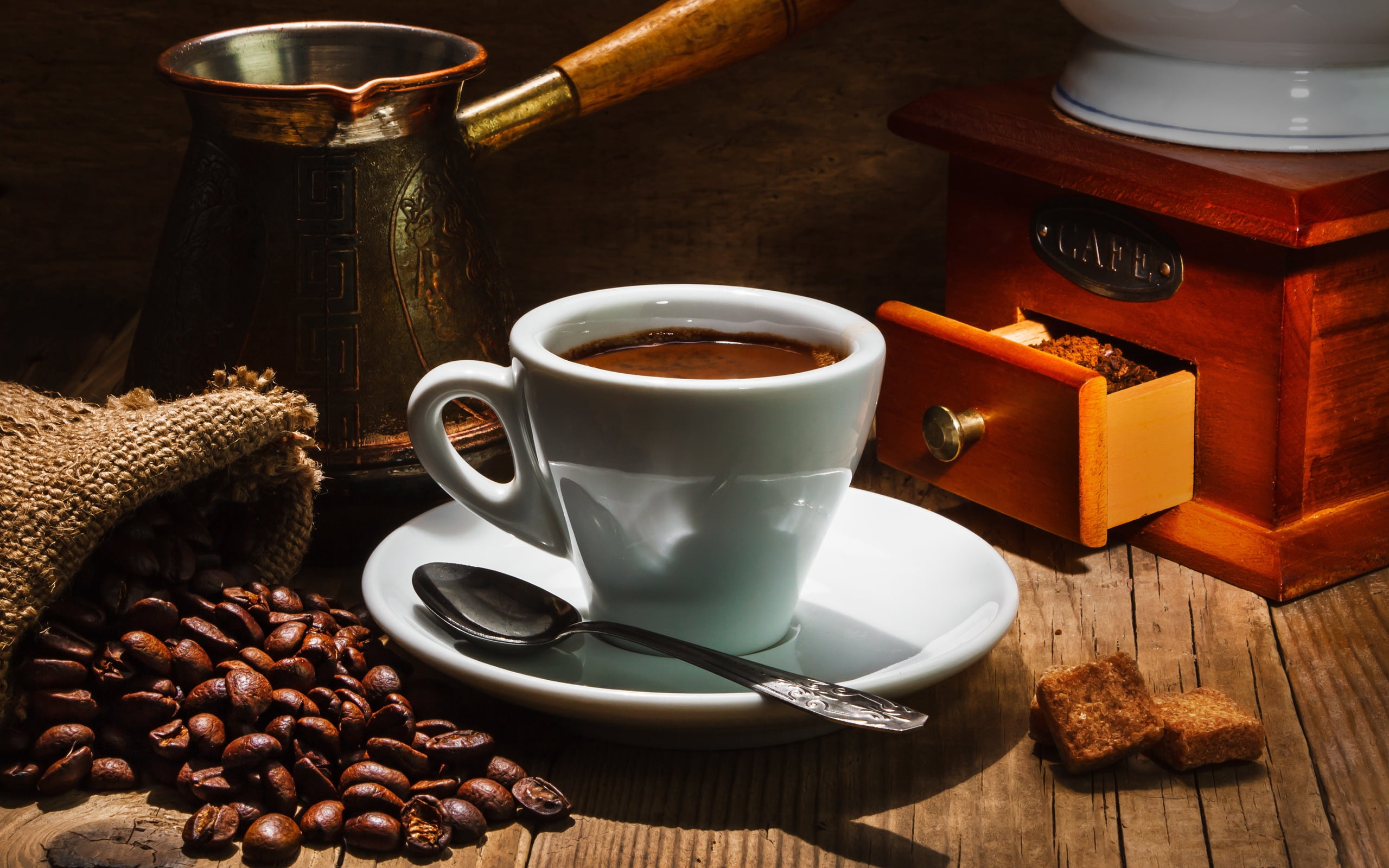brown, cup, rustic, coffee - Drink, cafe, espresso, old, burlap, refreshment, backgrounds, old-fashioned, table, breakfast, gourmet, 2K, freshness, still life, HD Wallpaper