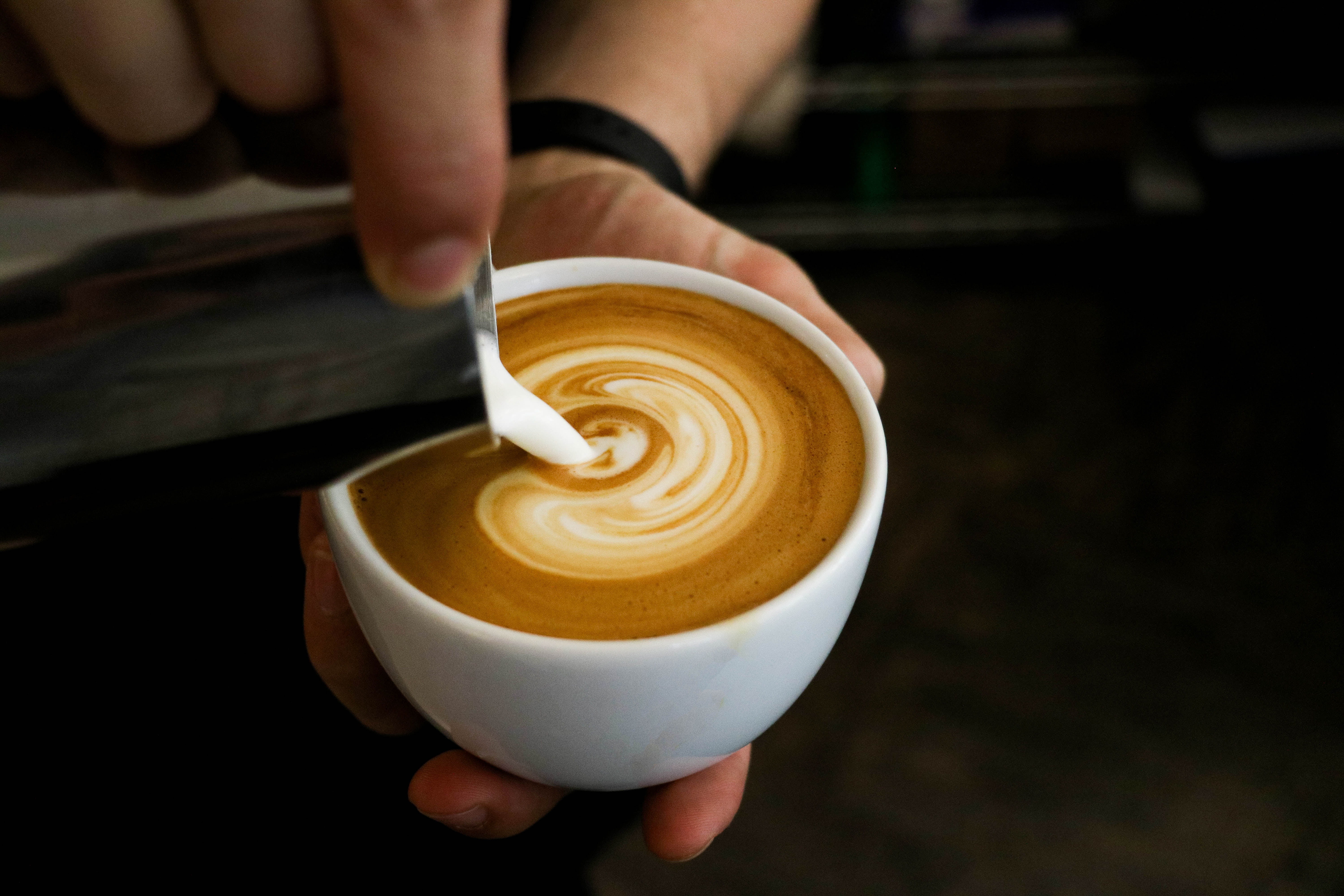 espresso, cafe, food and drink, latte, ceramic, hot drink, froth art, cappuccino, making, coffee, 5K, baristum, coffee cup, barista, teacup, beverage, HD Wallpaper