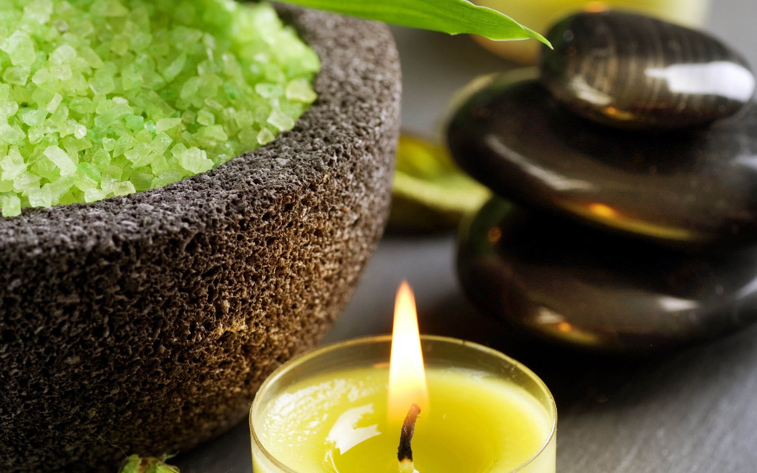 nature, no people, crystals, close-up, Tender spirit, plant part, focus on foreground, stones, still life, food and drink, bowl, 2K, green color, freshness, HD Wallpaper