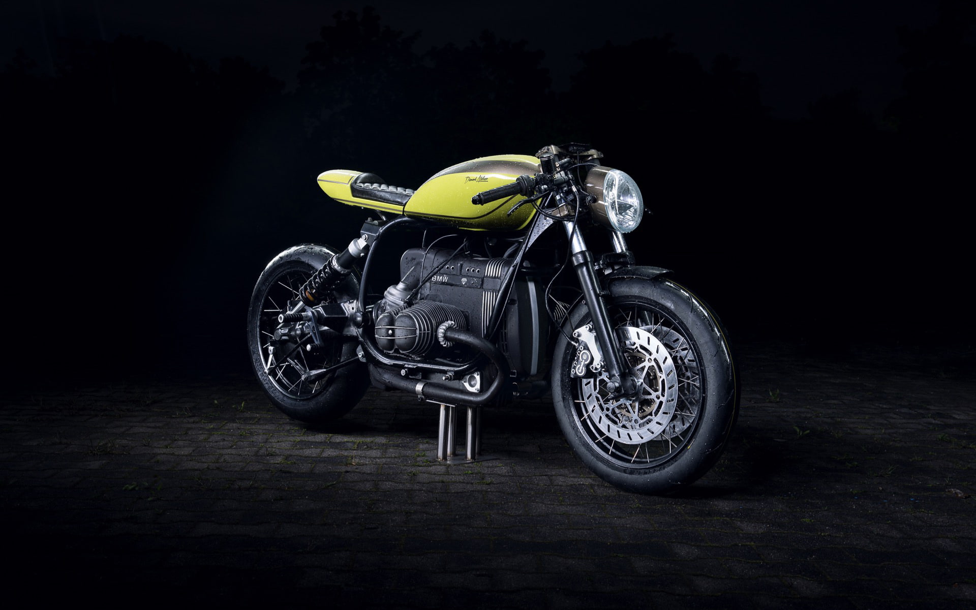 R100, stationary, transportation, land vehicle, Diamond, bmw, black background, indoors, riding, motorcycle, silver colored, 1080P, Racer, no people, wheel, HD Wallpaper