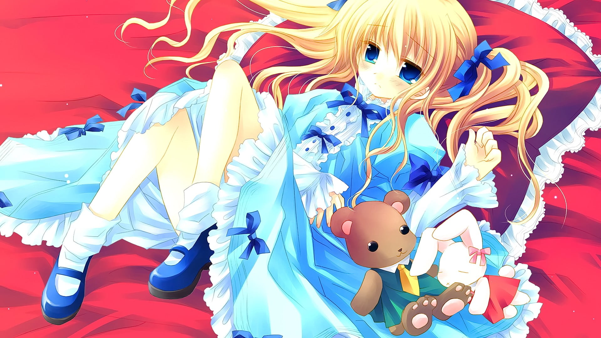 1080P, close-up, indoors, representation, textile, toy, looking at viewer, anime, sadness, childhood, art and craft, blue eyes, relaxation, anime girls, HD Wallpaper