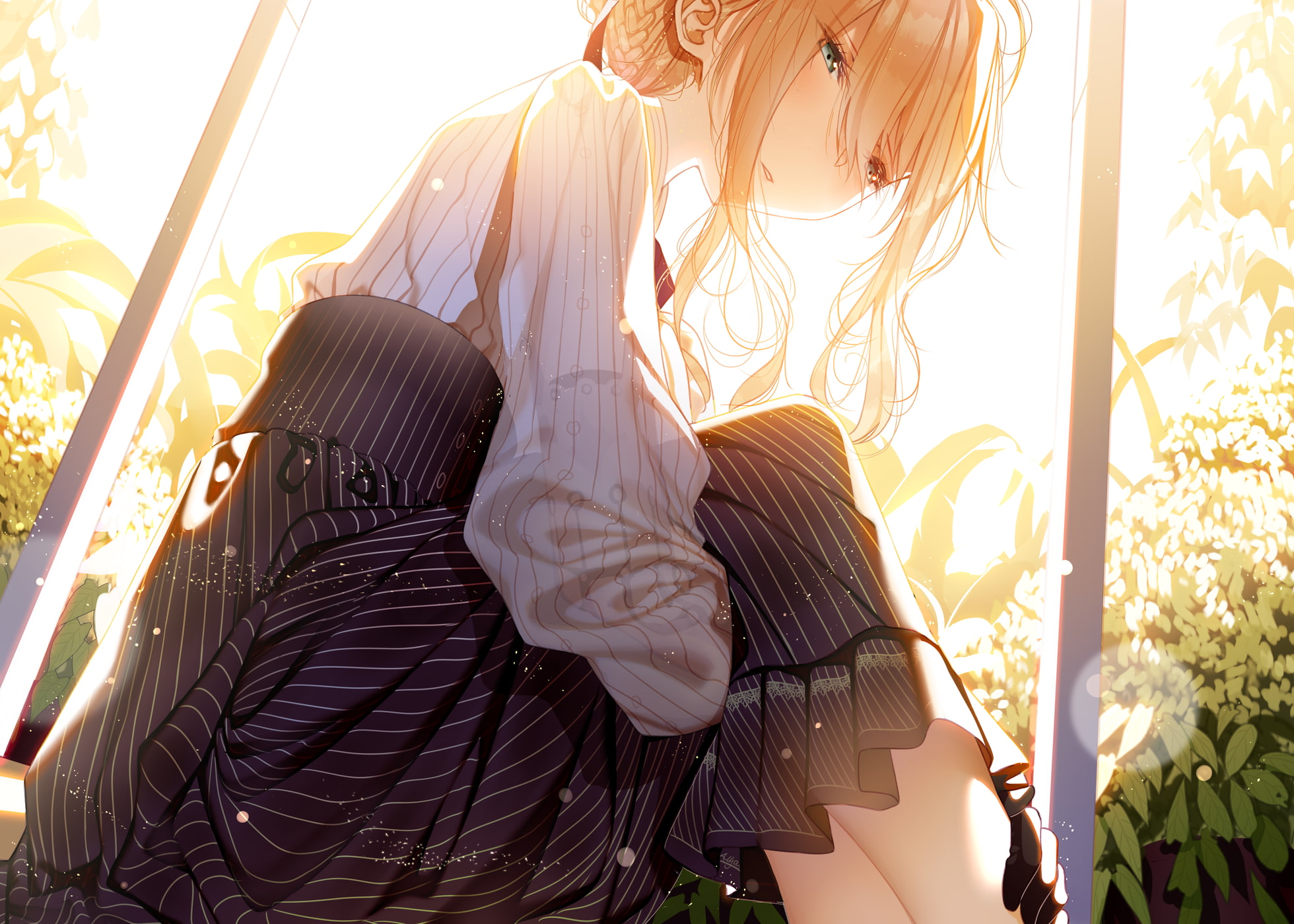 outdoors, women, violet evergarden, real people, Anime, standing, midsection, adult, blond hair, sit, young women, nature, clothing, lifestyles, sad face, HD Wallpaper