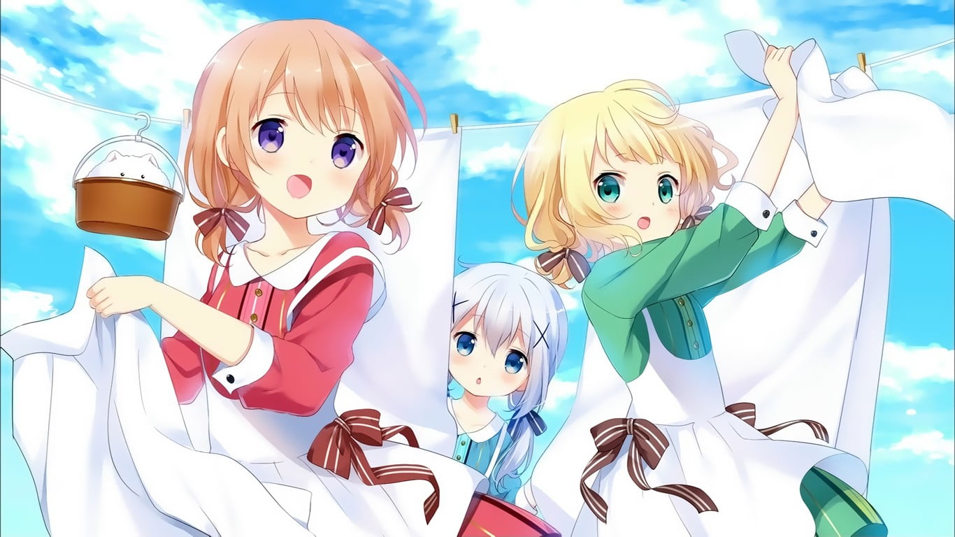 beauty, females, girl, looking at camera, cloth, emotion, fear, young adult, toy, white, women, human representation, fashion, anime, representation, Gochuumon wa Usagi Desu ka?, HD Wallpaper