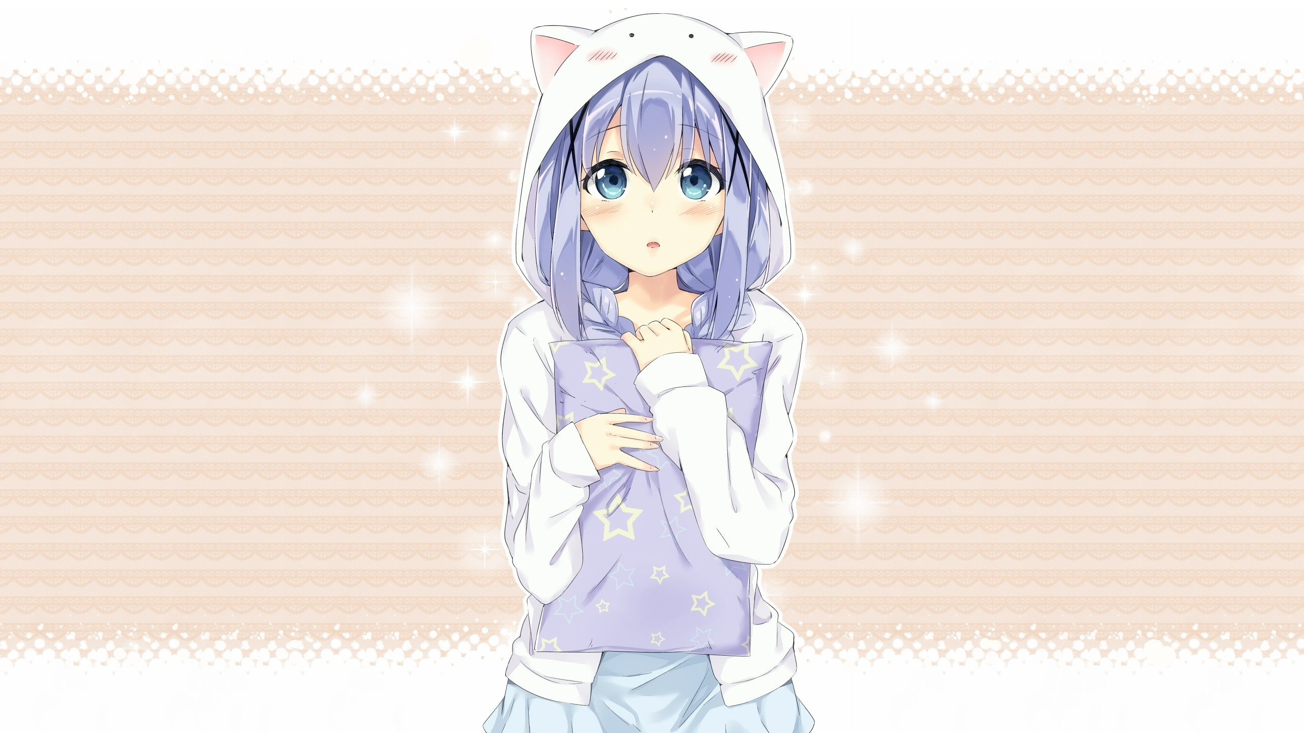 anime, Tippy ( gochuumon wa usagi desu ka ? ), anime girls, Kafuu Chino, Gochuumon wa Usagi Desu ka?, 2K, blue eyes, long hair, purple hair, HD Wallpaper