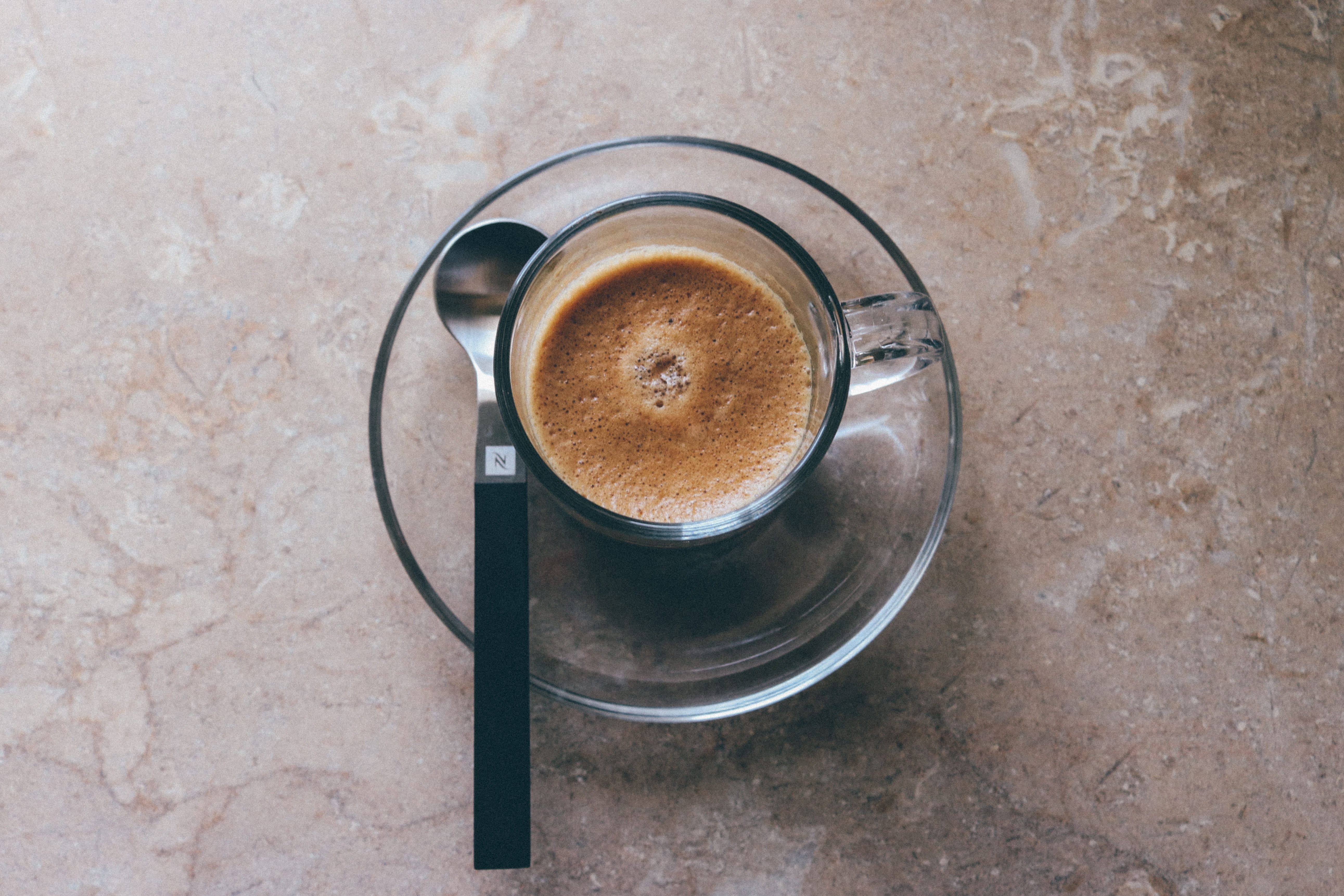 mug, cup of coffee, coffee, crockery, hot, table, clear, cappuccino, black, coffee cup, fresh, 5K, espresso, beverage, teaspoon, no people, dark, indoors, HD Wallpaper