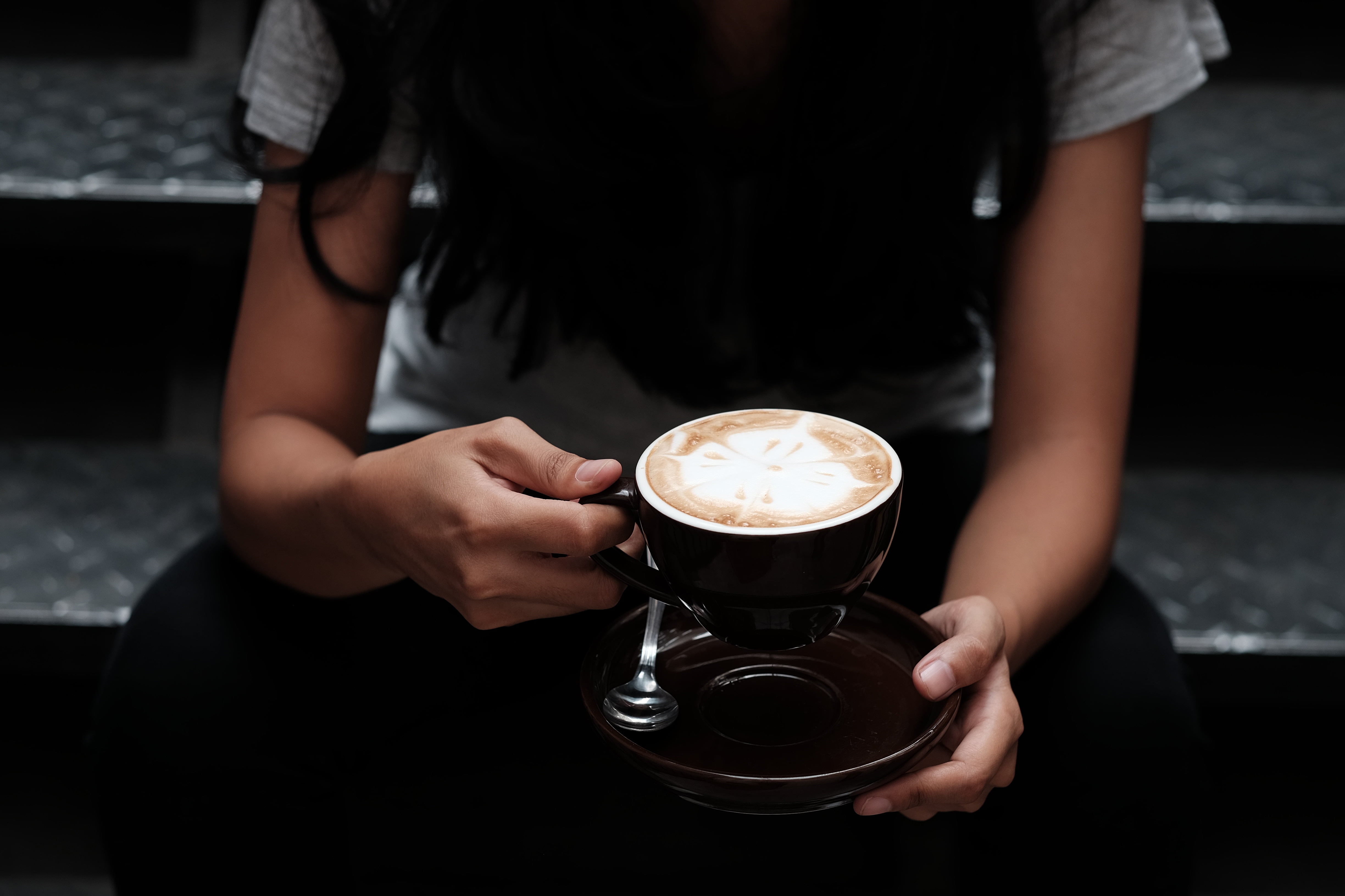 espresso, cup, one person, front view, brown, hot drink, young Adult, cafe, coffee Break, real people, drink, latte, heat - Temperature, table, focus on foreground, HD Wallpaper
