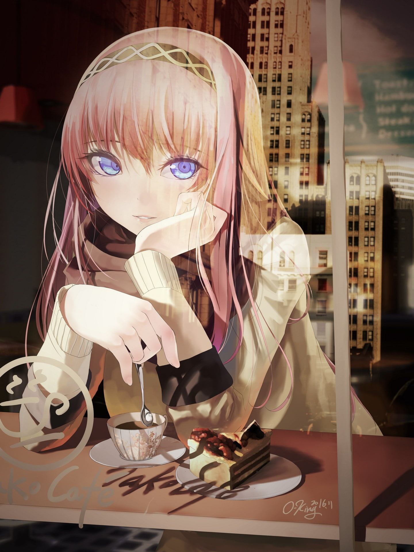 indoors, retail display, city, human representation, women, 1080P, store, glasses, reflection, anime, cake, long hair, pink hair, anime girls, representation, Phone HD Wallpaper