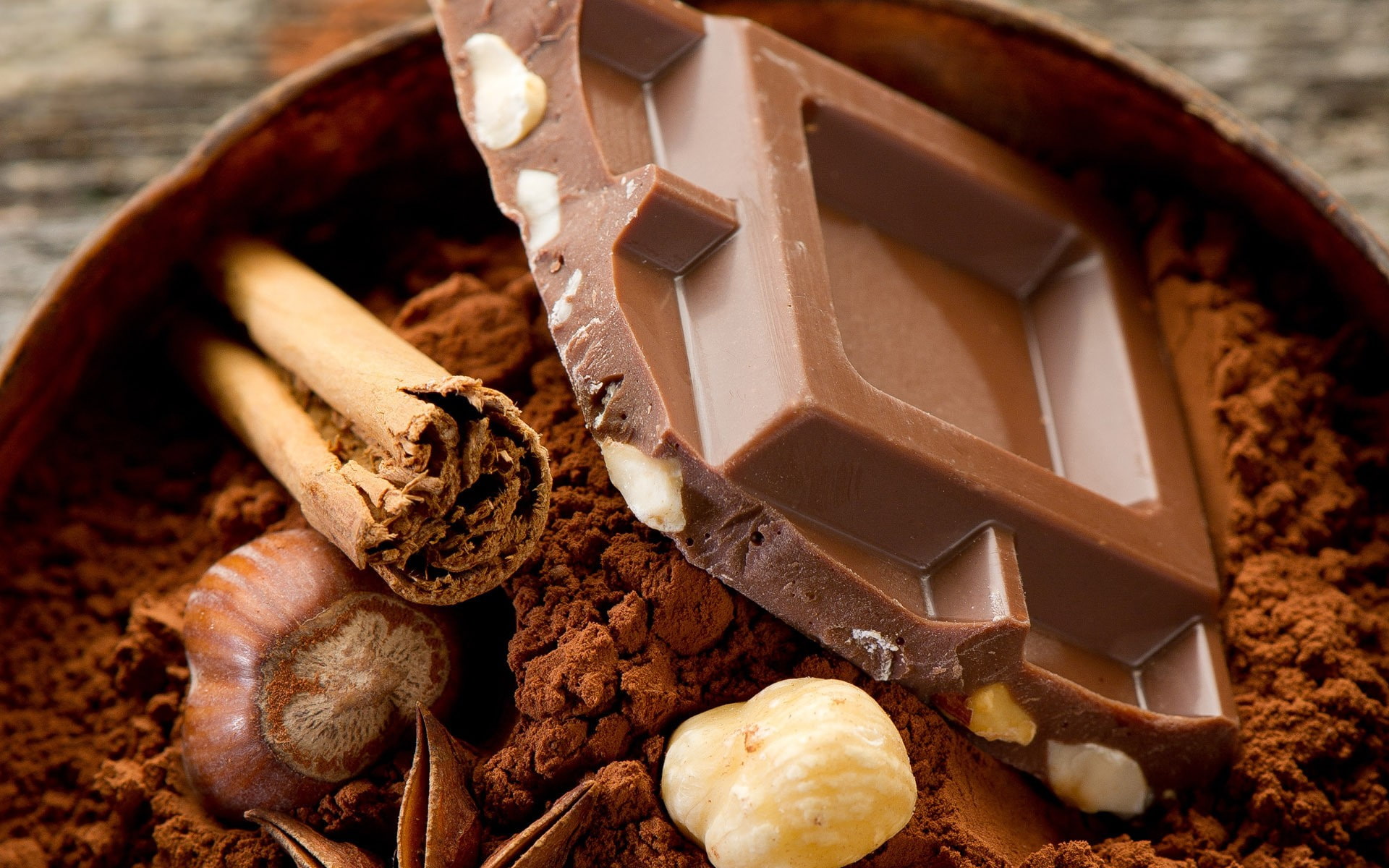 cinnamon, 1080P, nuts, chocolate, food, HD Wallpaper