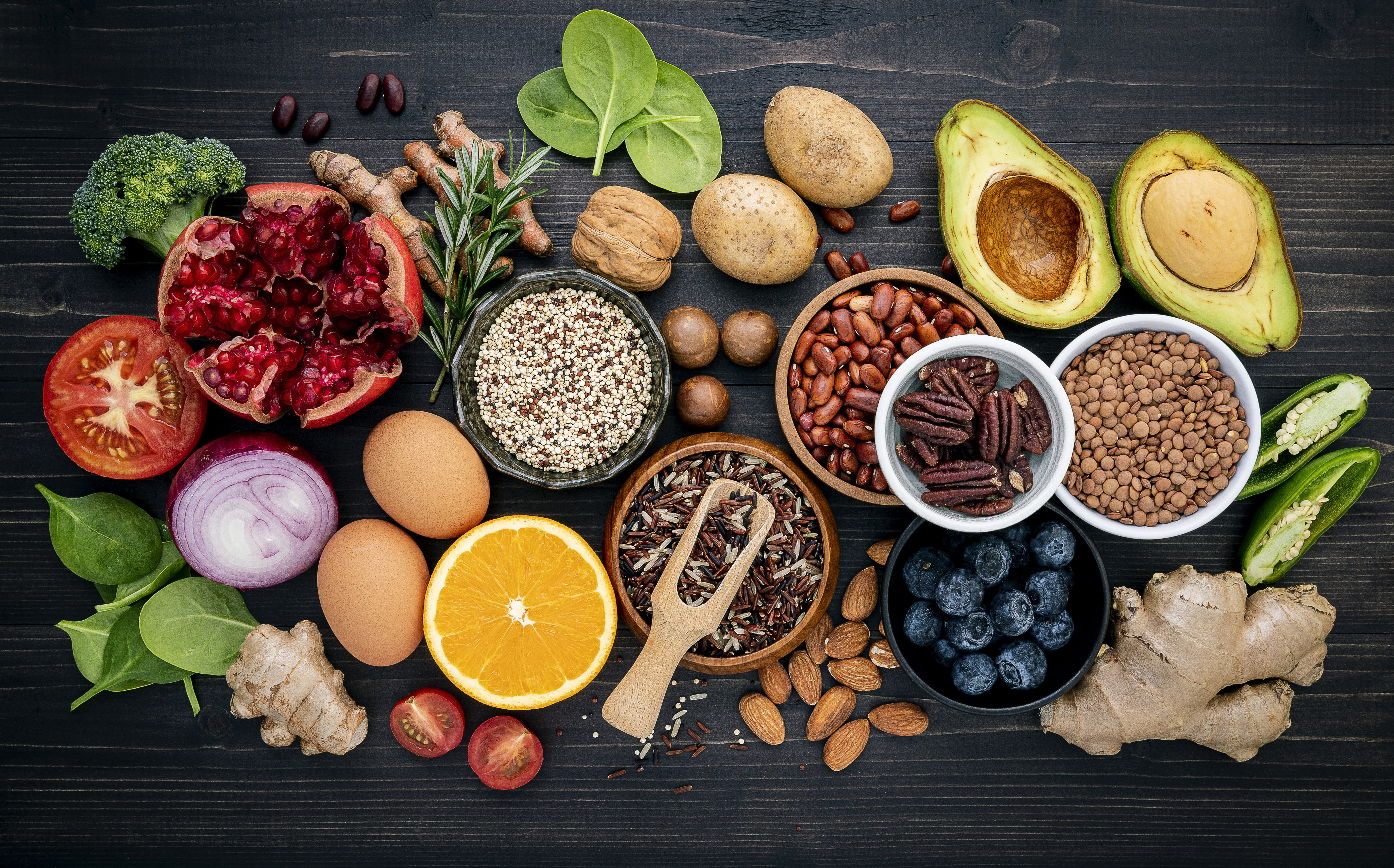 nuts, vegetables, 5K, fruit, composition, spices, wood, ginger, table, HD Wallpaper