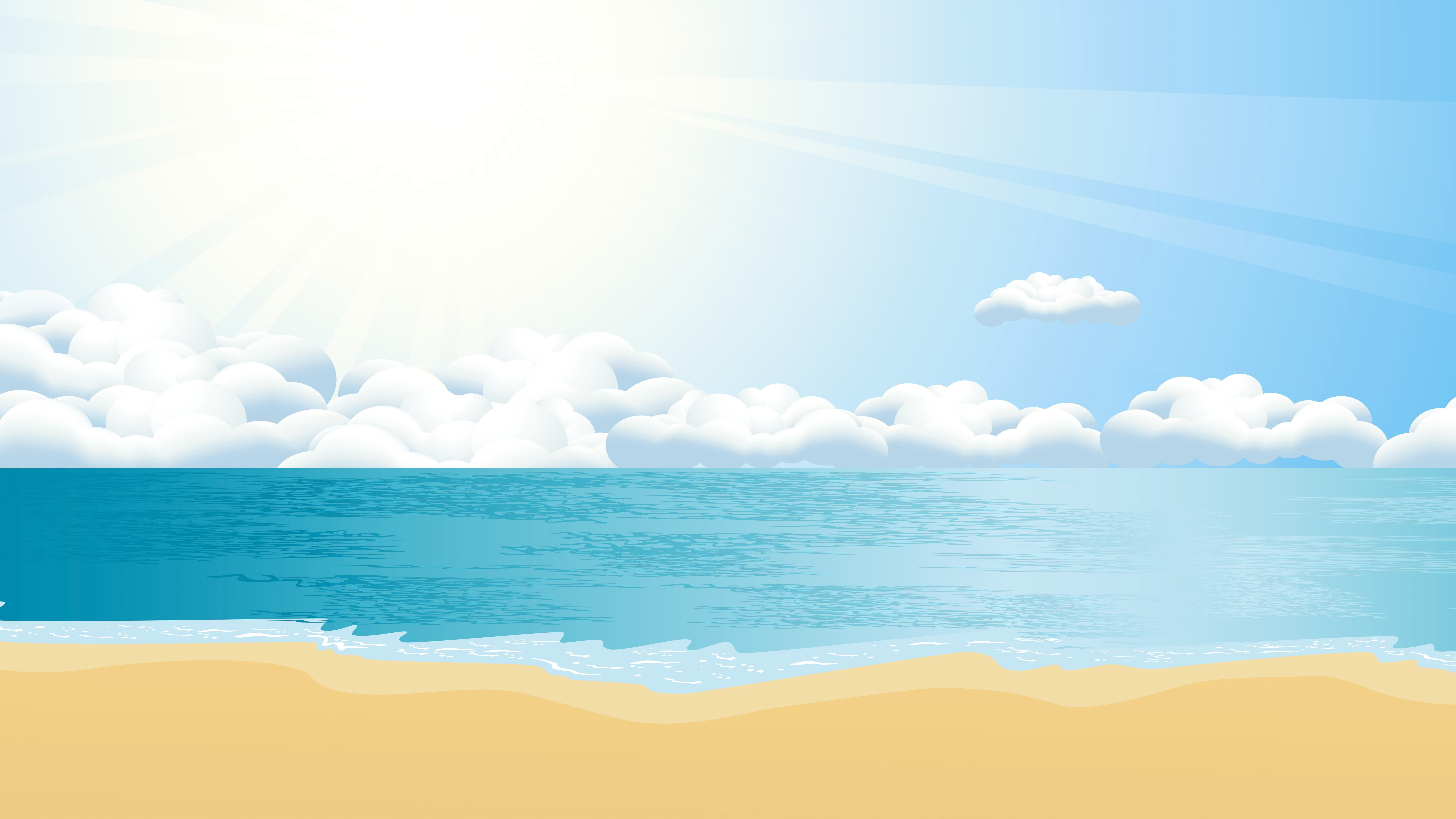 sunlight, daytime, 8k uhd, sunbeam, beach, beauty in nature, scenics - nature, shore, digital art, tranquility, bright, horizon, nature, sand, digital composite, HD Wallpaper