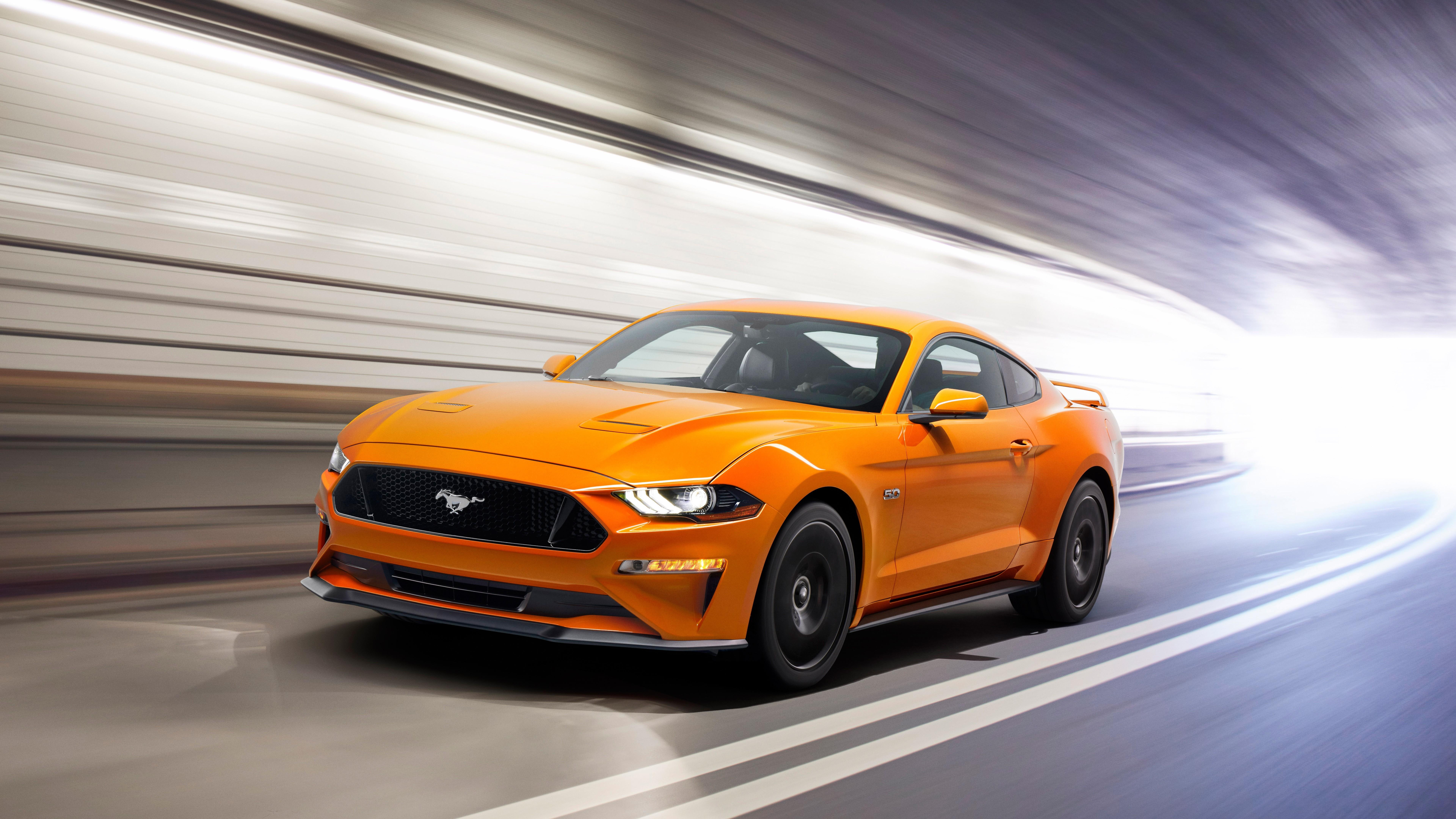 car, ford mustang gt, orange car, 8k uhd, ford, muscle car, classic car, coupe, yellow car, 8K, sports car, 8k, HD Wallpaper