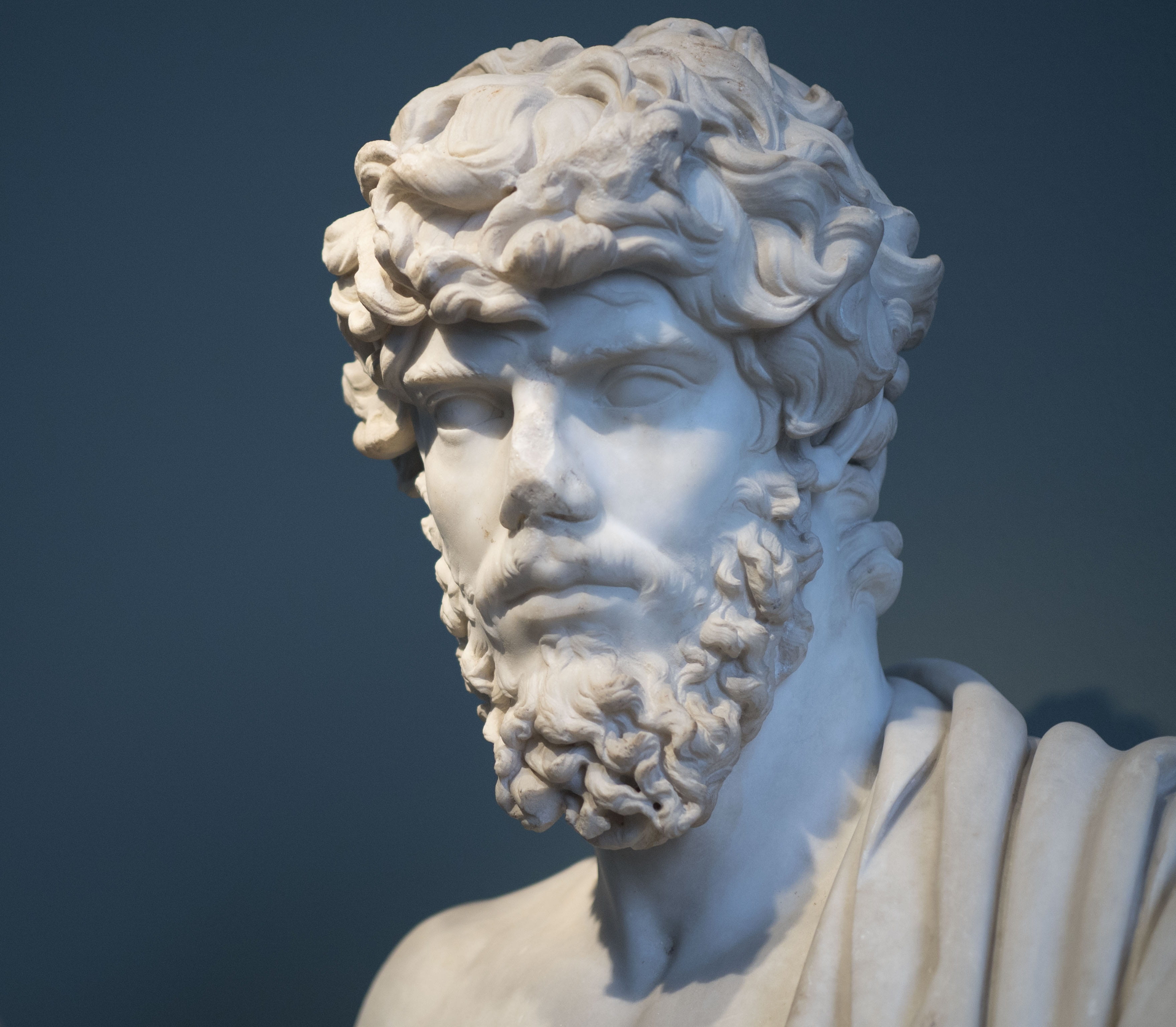 representation, art and craft, sky, male likeness, low angle view, ancient, studio shot, portrait, archeology, creativity, marble, blue, people, the past, HD Wallpaper
