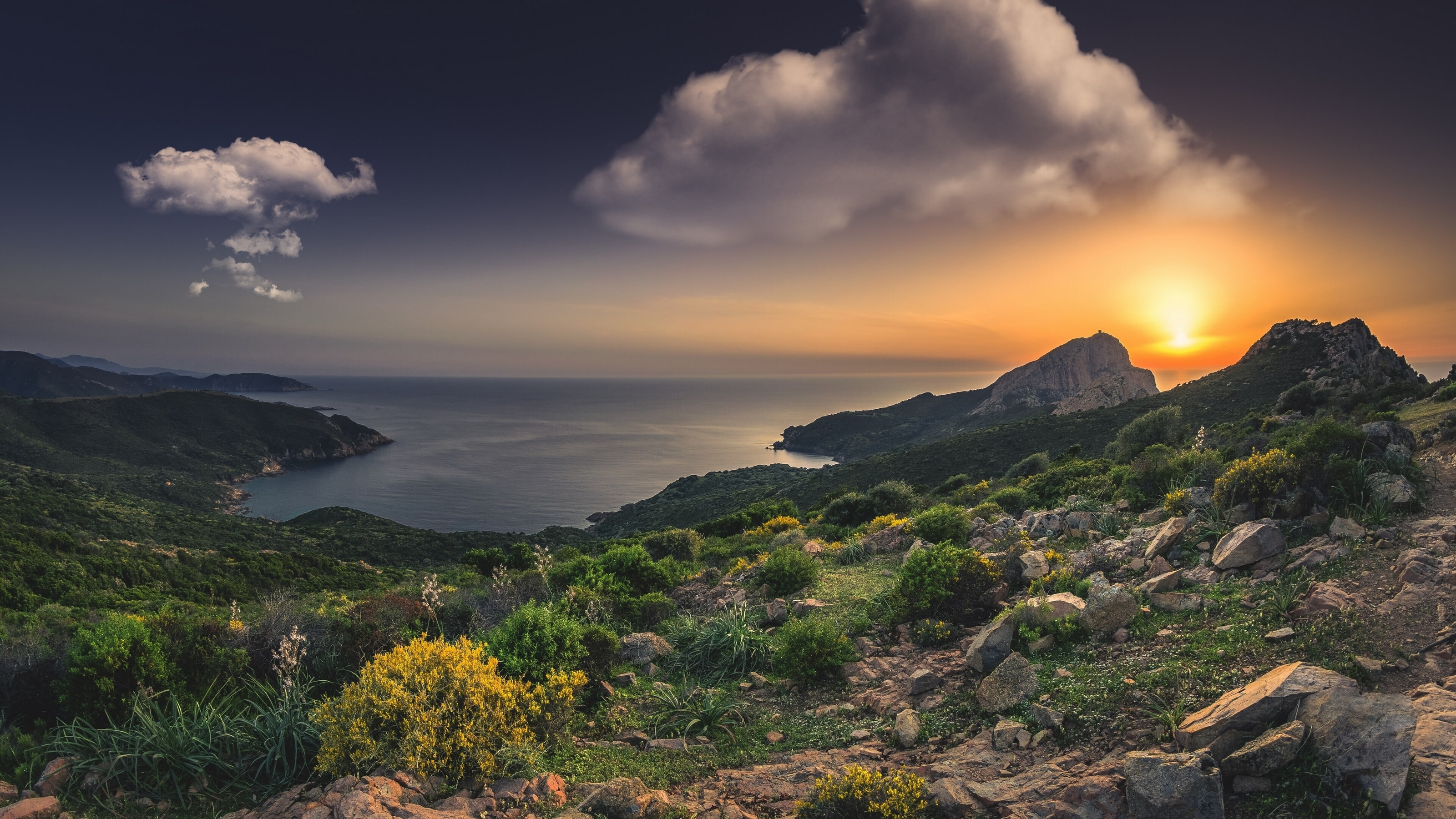 beach, corsica, mediterranean, france, 2K, HD Wallpaper