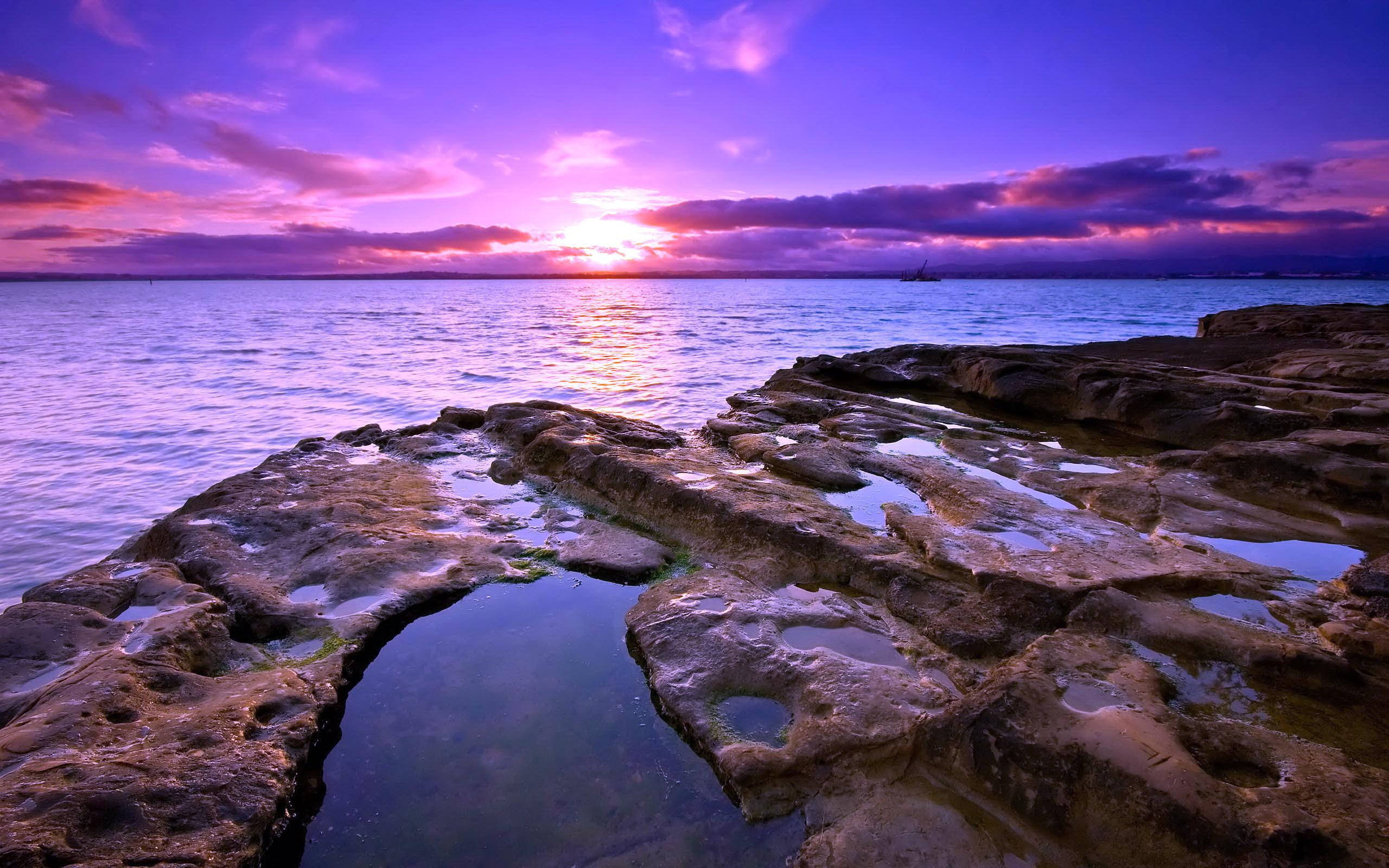 sunset, sea, beautiful, rays, riuver, nice, lovely, mediterranean, shore, rocks, 2K, stones, shione, water, HD Wallpaper