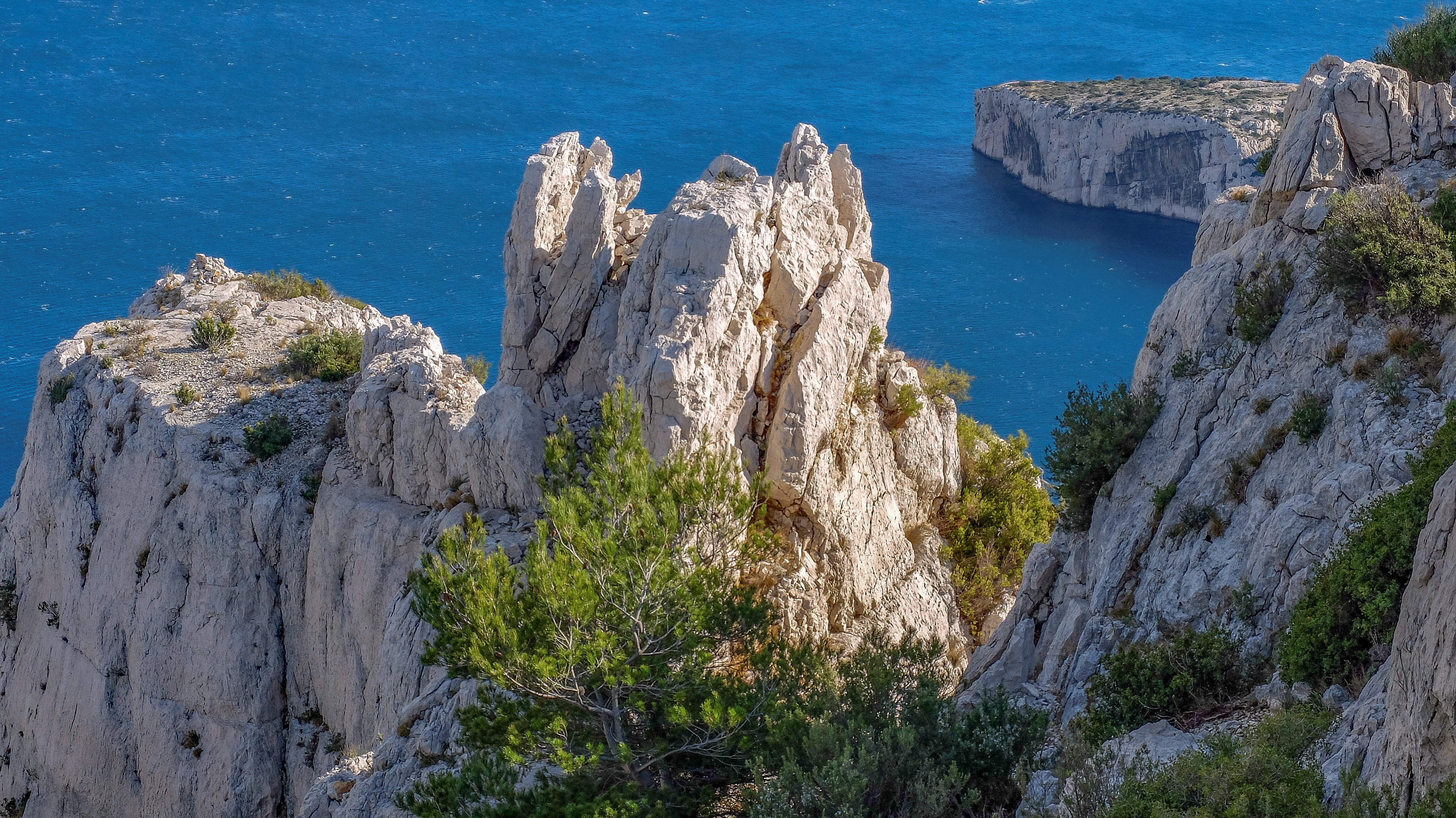 plant, no people, mediterranean, eroded, tranquility, high angle view, sea, beauty in nature, rock - object, 4K, rock, solid, marseille, nature, tranquil scene, HD Wallpaper