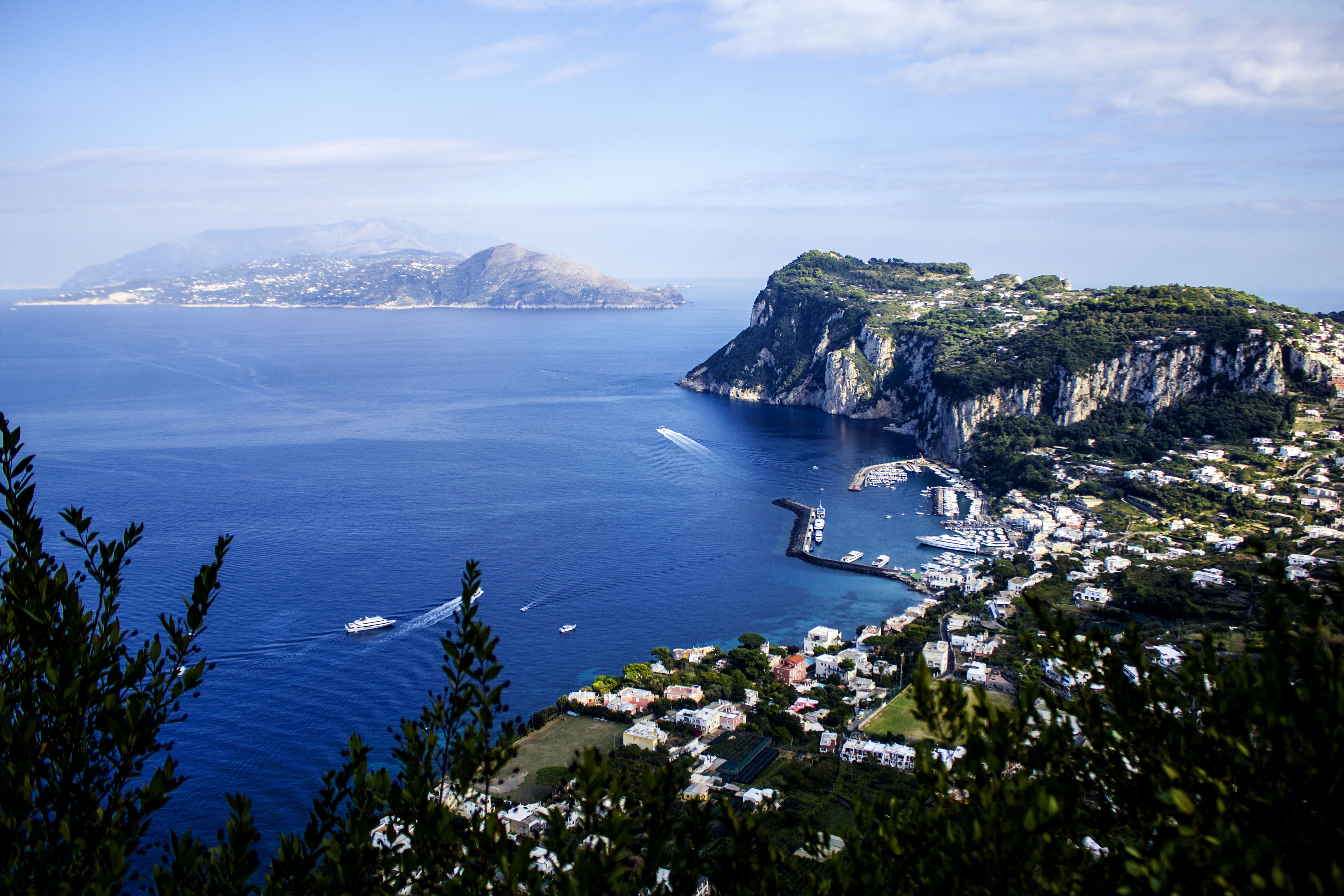 sea, mountain, capri, water, tranquility, italy, landscape, land, no people, bay, city, day, high angle view, architecture, building exterior, outdoors, HD Wallpaper