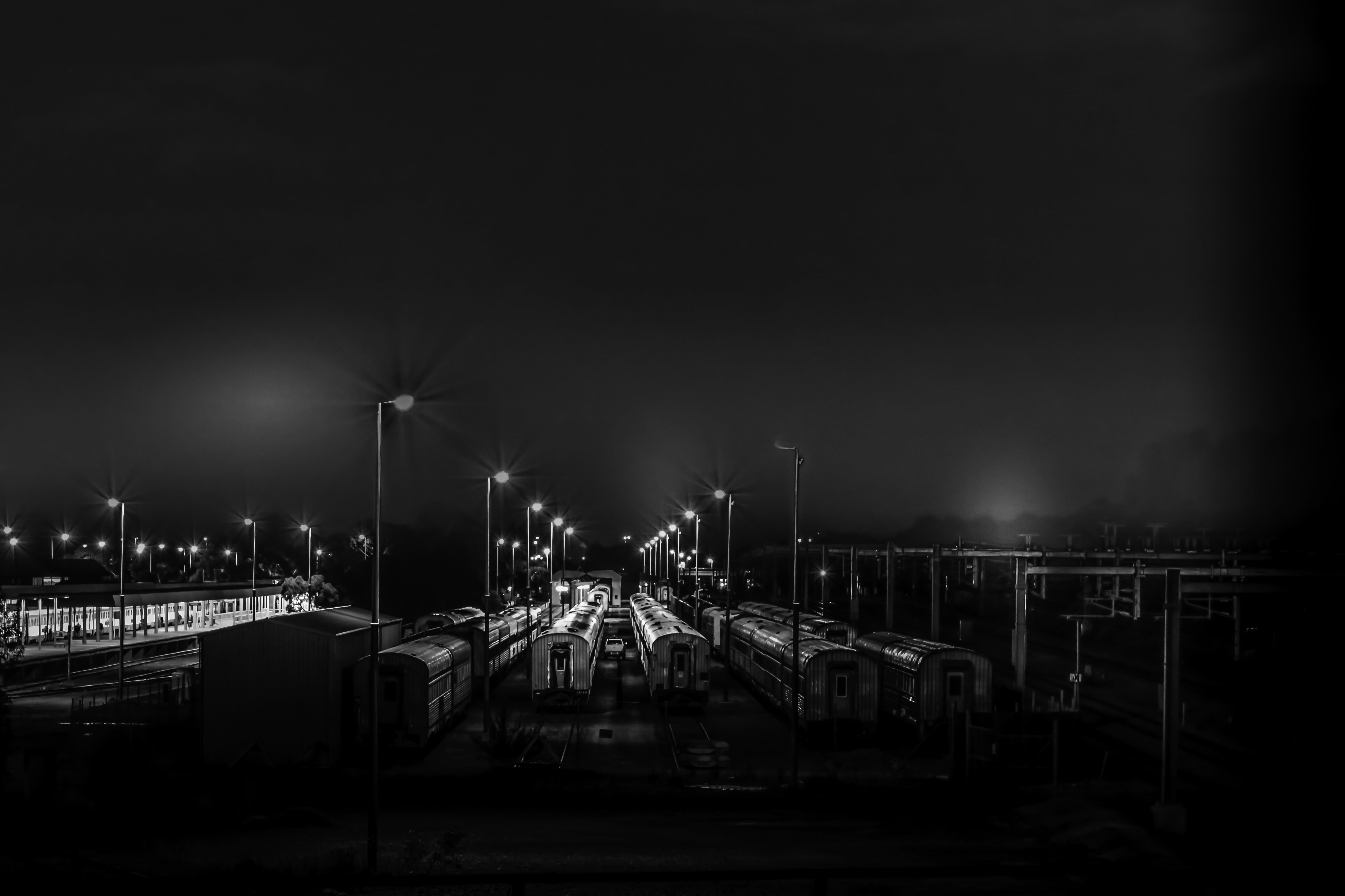 shunting yard, city, architecture, lights, rail transportation, illuminated, nature, trains, no people, night, street, transportation, train, mode of transportation, HD Wallpaper